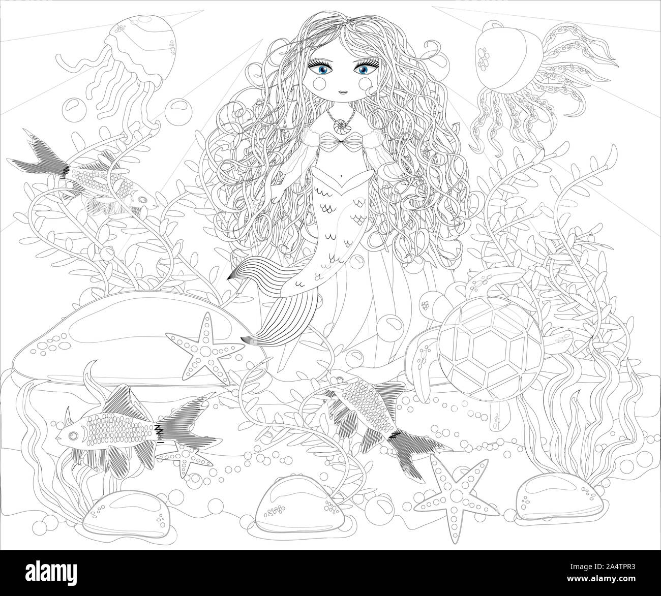 Livre de coloriage pour les enfants : petite sirène et sea world. Banque D'Images