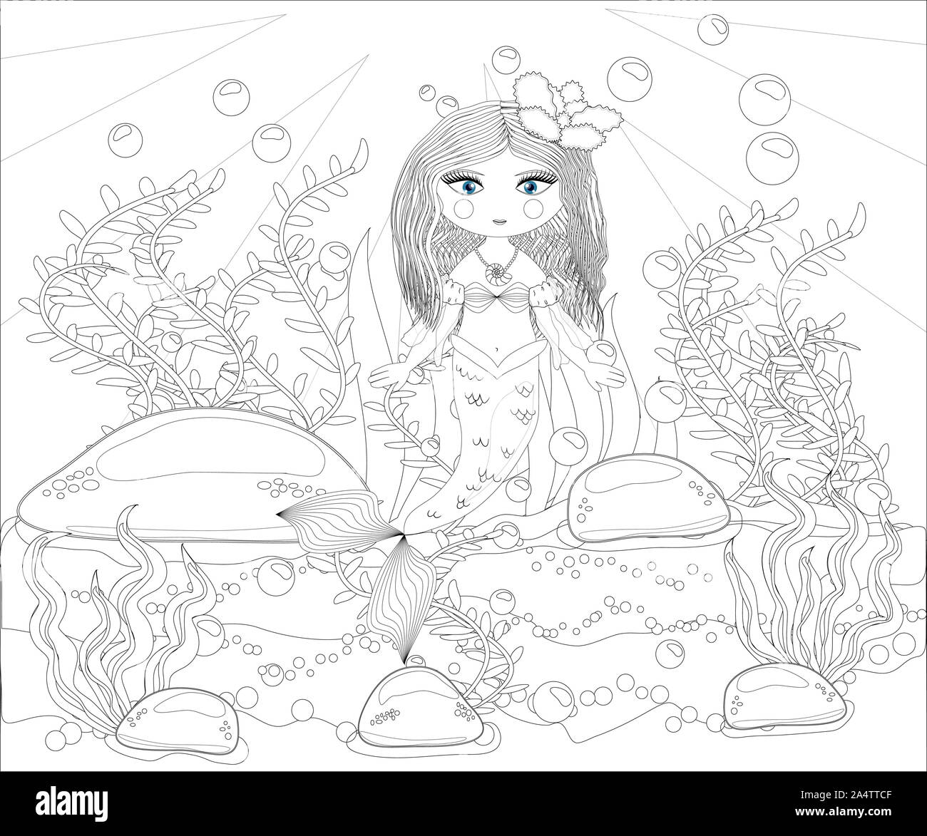 Livre de coloriage pour les enfants : petite sirène et sea world. Banque D'Images