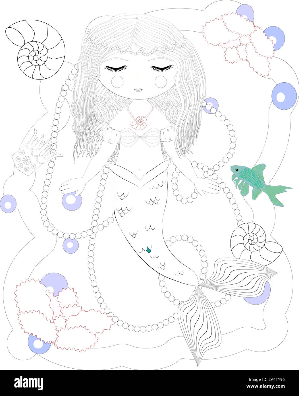 Livre de coloriage pour enfants : Little Mermaid et sea world Banque D'Images