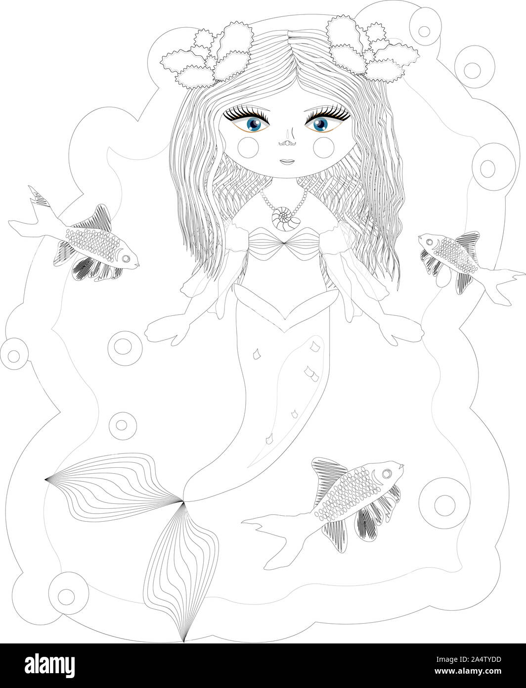 Livre de coloriage pour enfants : Little Mermaid et sea world Banque D'Images