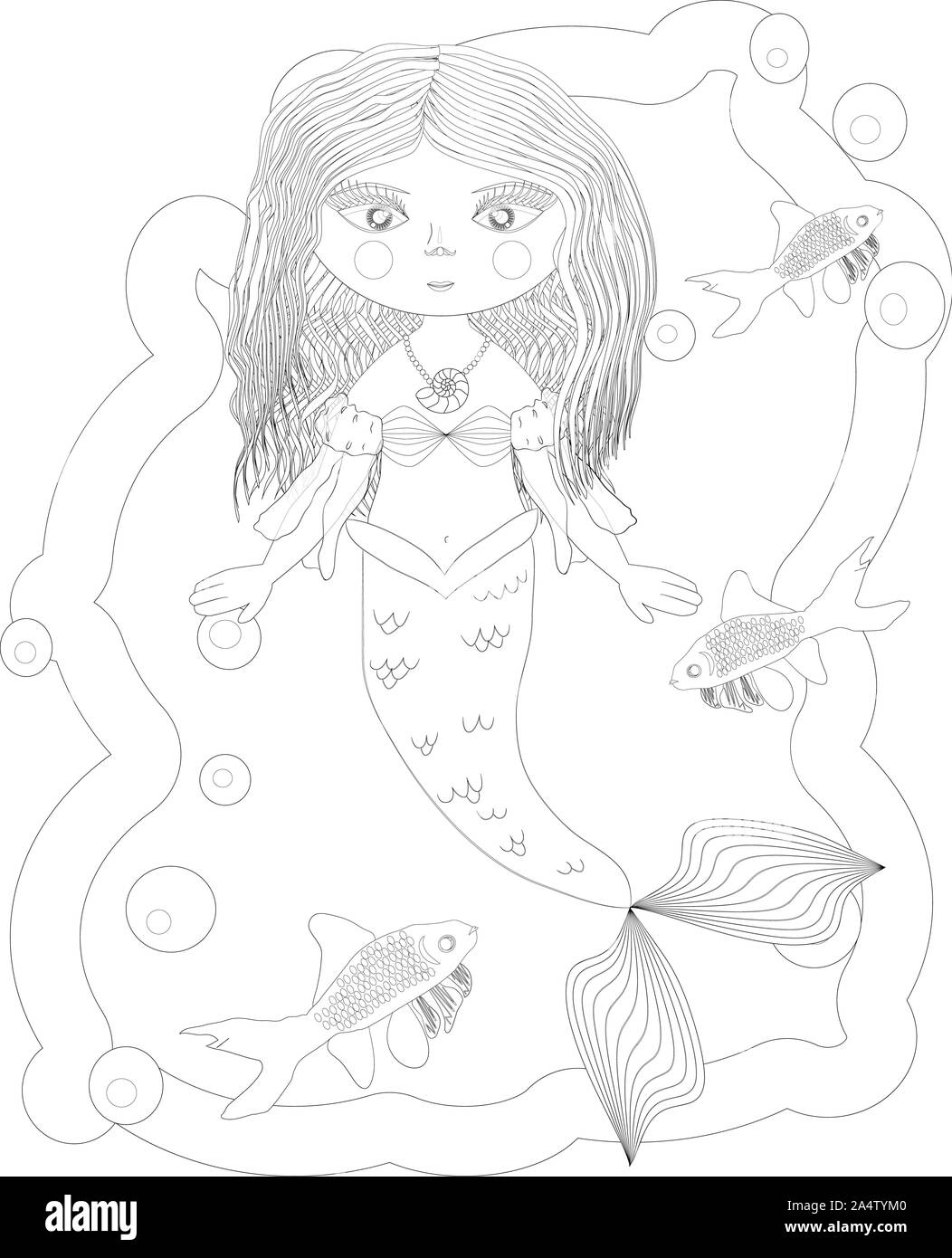 Livre de coloriage pour enfants : Little Mermaid et sea world Banque D'Images