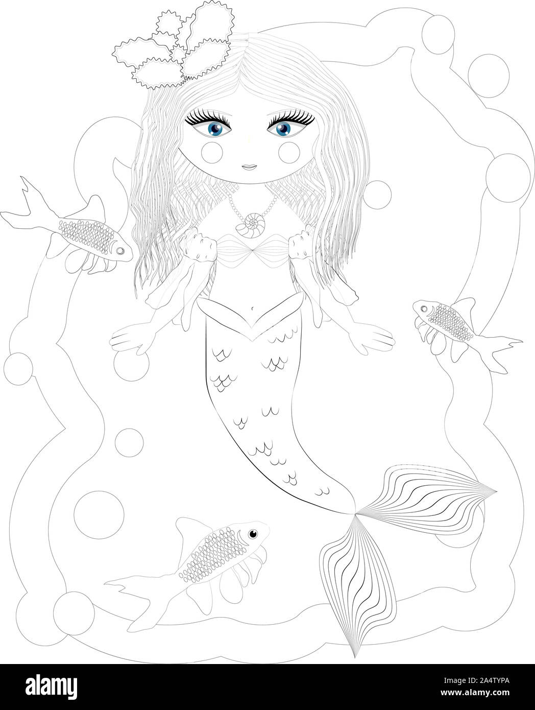 Livre de coloriage pour enfants : Little Mermaid et sea world Banque D'Images