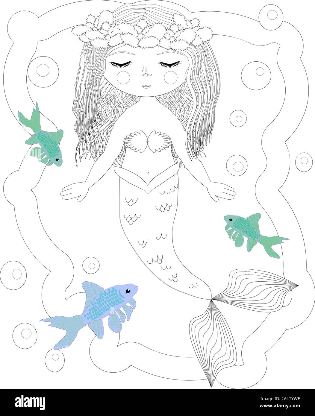 Livre de coloriage pour enfants : Little Mermaid et sea world Banque D'Images