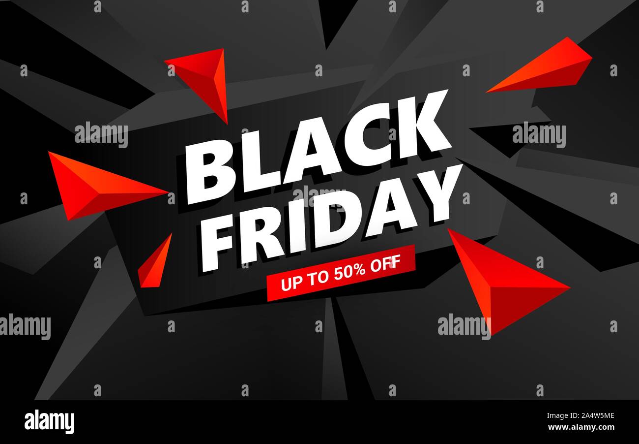 Vendredi Noir créatif vente inscription modèle. Le vendredi noir bannière avec les triangles rouges design elements Illustration de Vecteur