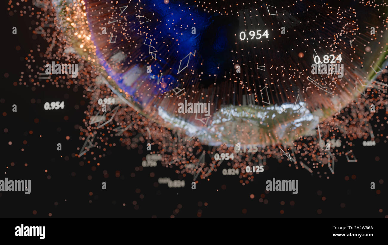 Lignes et points de connexion autour de Earth globe, technologie futuriste. 3D illustration. Éléments de cette image fournie par la NASA Banque D'Images