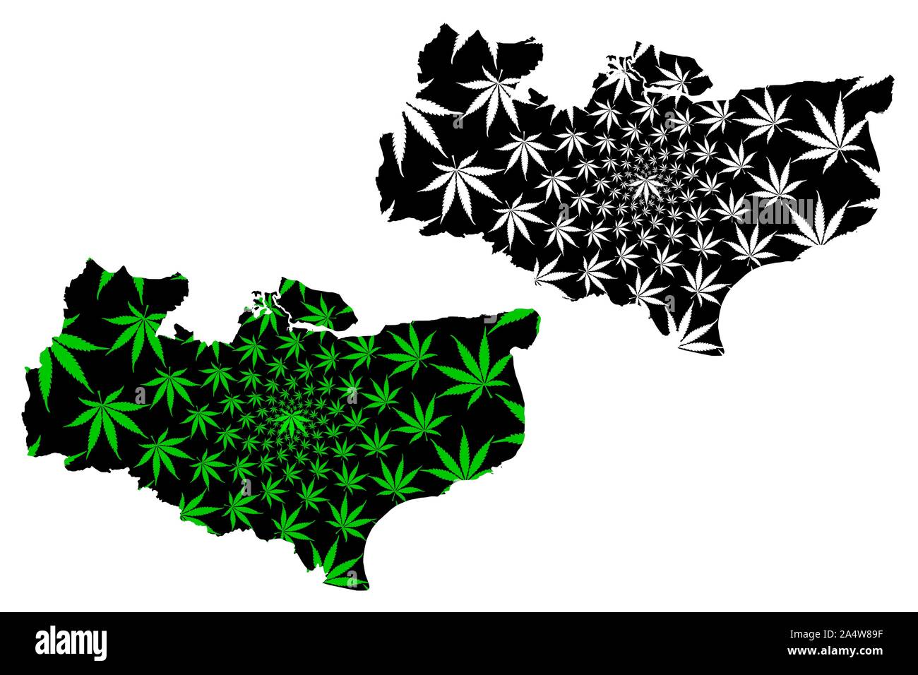 Kent (Royaume-Uni, Angleterre, non-metropolitan county, shire county) map est conçu de feuilles de cannabis vert et noir, carte Kent fait de la marijuana (marih Illustration de Vecteur