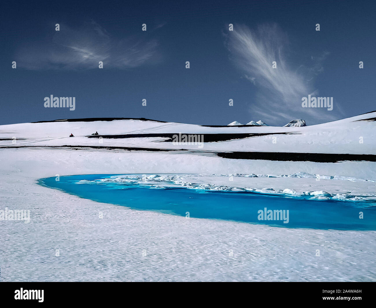 Les piscines de l'eau de fusion bleu, Kisubotnar Hofsjokull, près de la glace, l'Islande Banque D'Images Les piscines de l'eau de fusion bleu, Kisubotnar Hofsjokull, près de la glace, l'Islande Banque D'Images