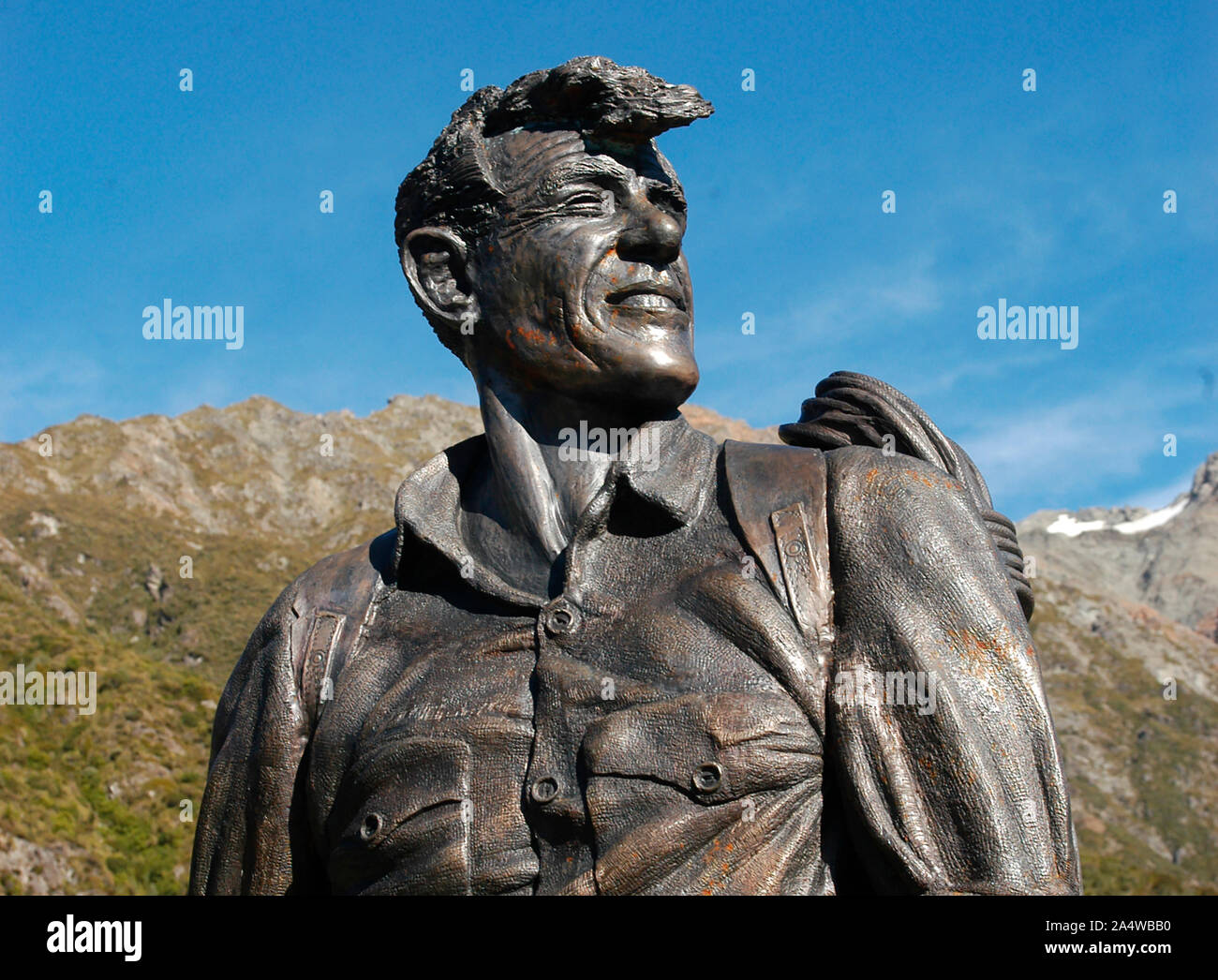 Statue de Sir Edmund Hillary, à Mount Cook village, New Zealand Banque D'Images