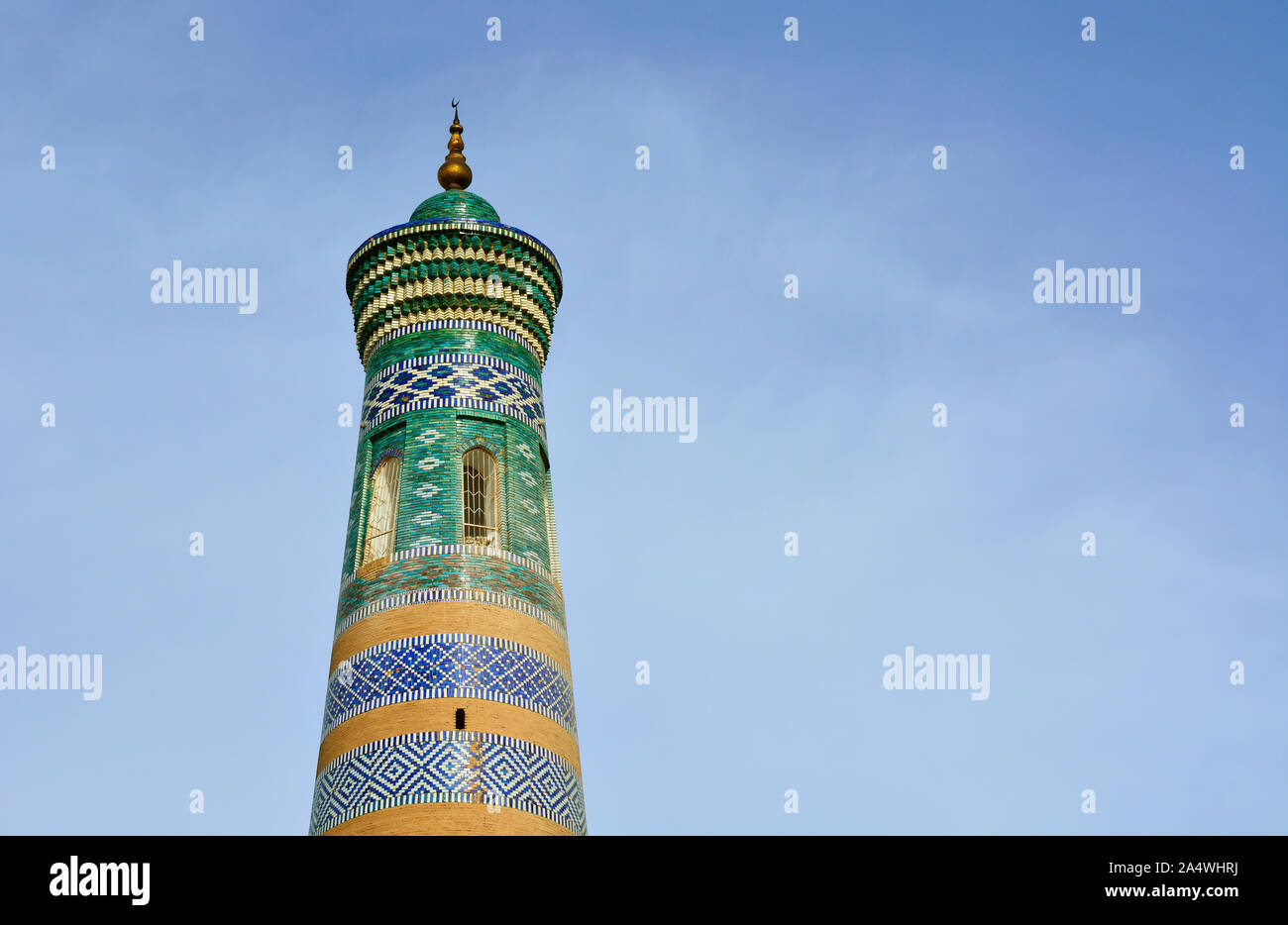 Le minaret Islam Khodja (1910). Vieille ville de Khiva (Itchan Kala), site du patrimoine mondial de l'Unesco. L'Ouzbékistan Banque D'Images