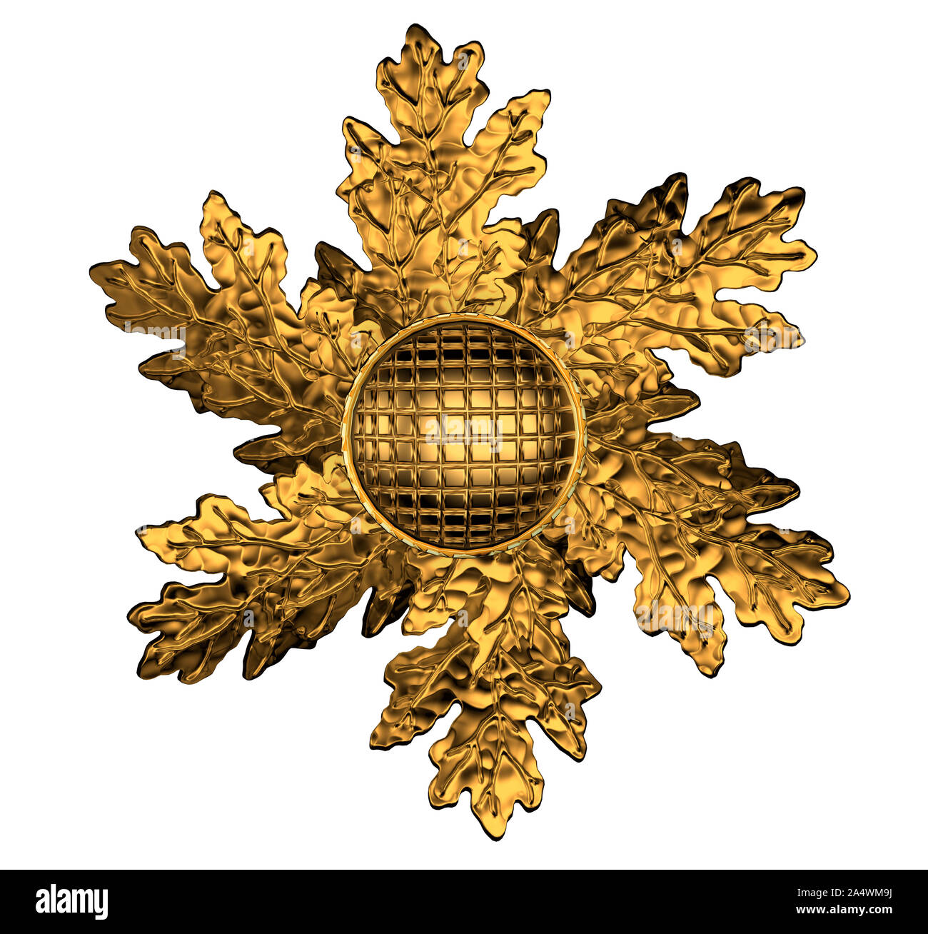 Golden Oak leavs en stuc sur un fond blanc le rendu 3D Banque D'Images