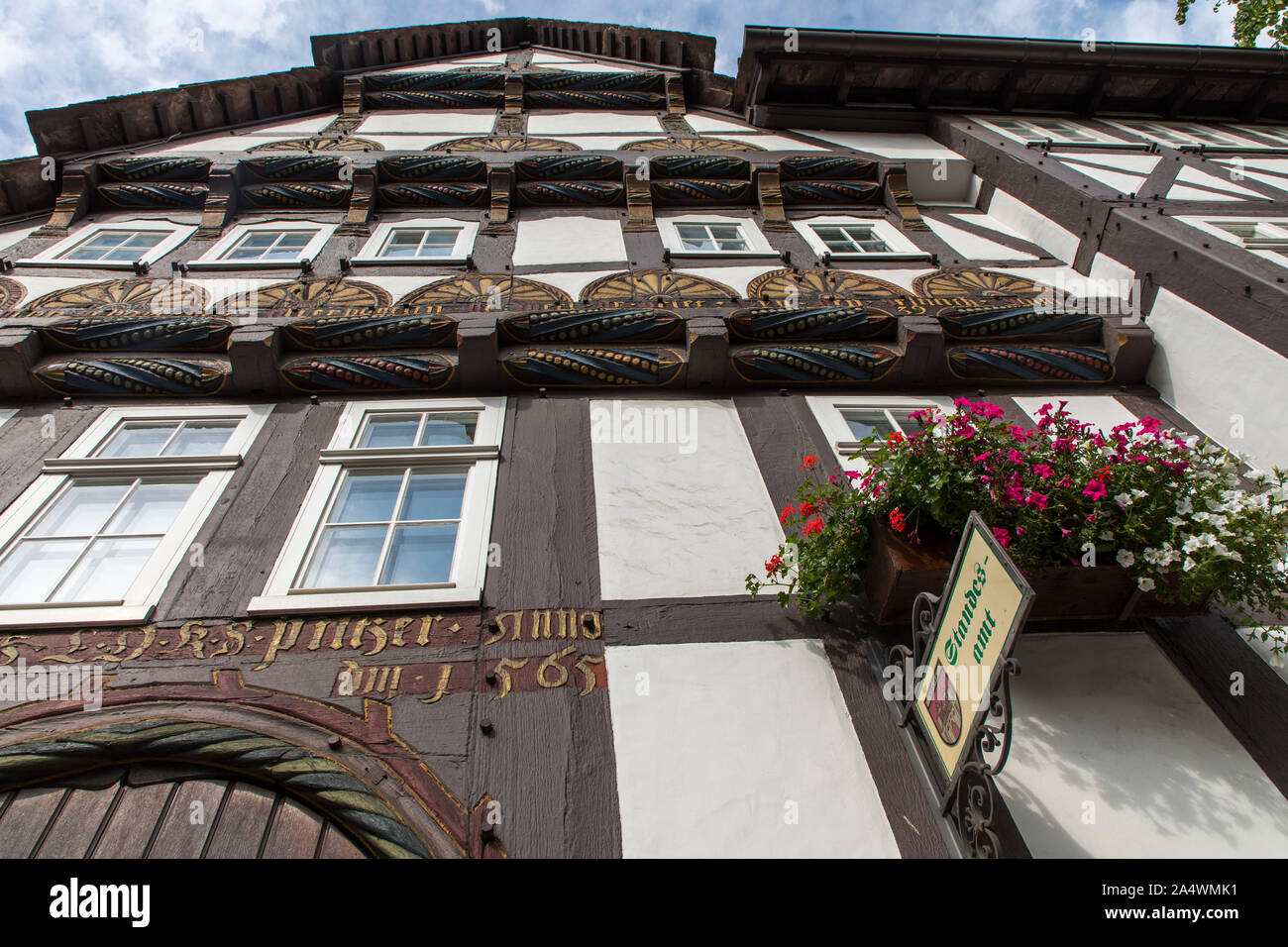 Maison à colombages dans la vieille ville de Hagen, richement décorée, bureau d'enregistrement, Banque D'Images