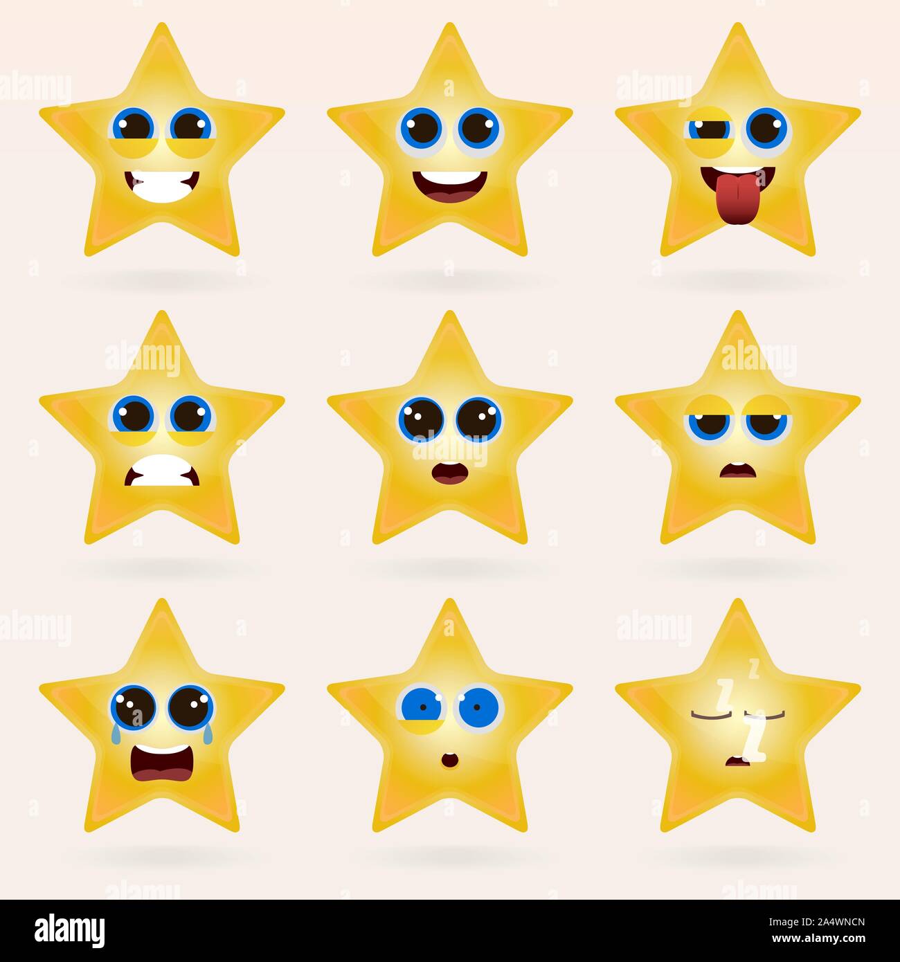 Jeu de cute star des émoticônes. Diverses émotions du personnage. Ensemble d'icônes avatar. Vector illustration. Illustration de Vecteur