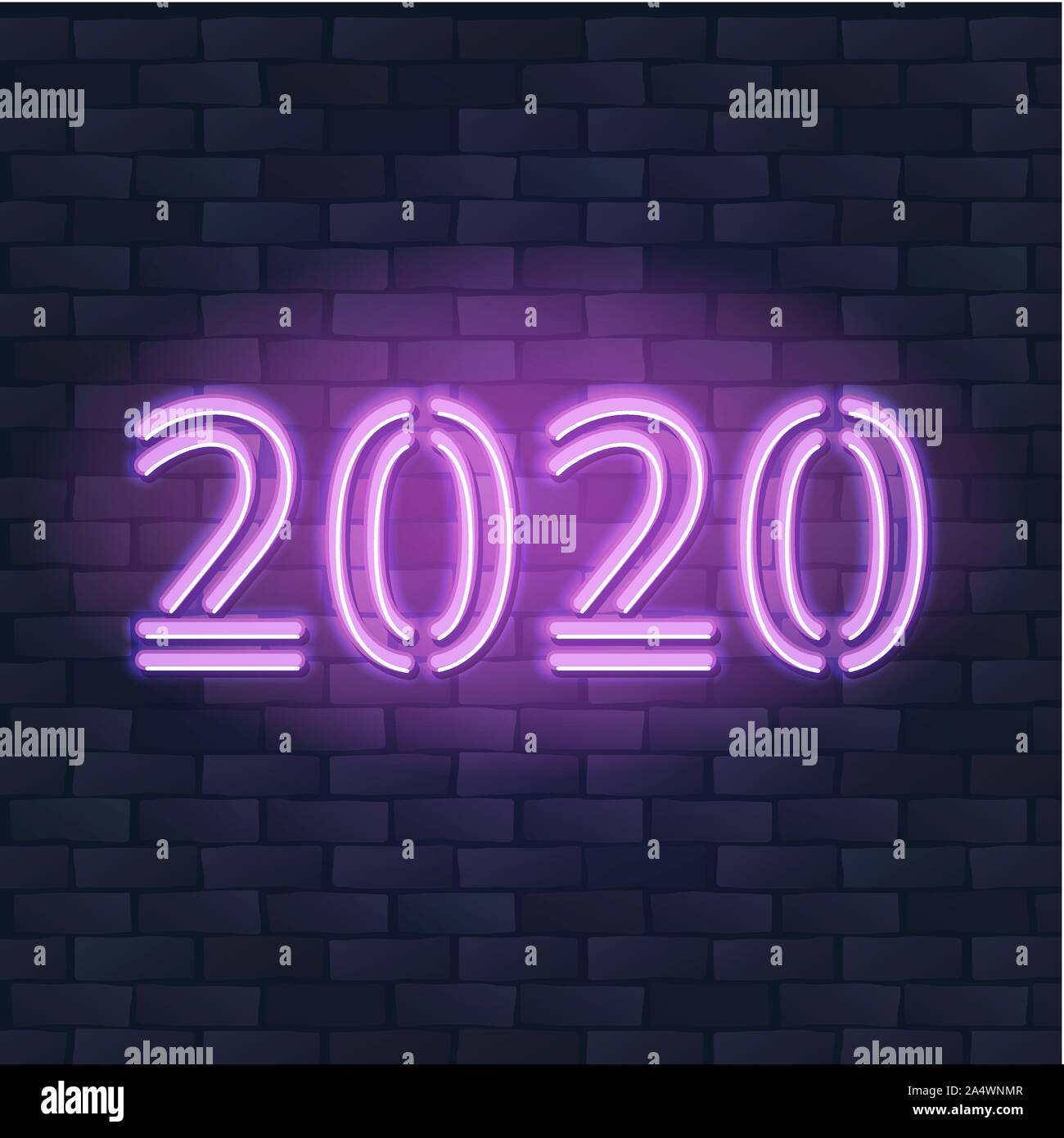 L'année 2020 Nouveau Concept avec des néons colorés. Éléments de design rétro pour des présentations, des prospectus, des dépliants, des affiches ou des cartes postales. Vector Illustration. Illustration de Vecteur