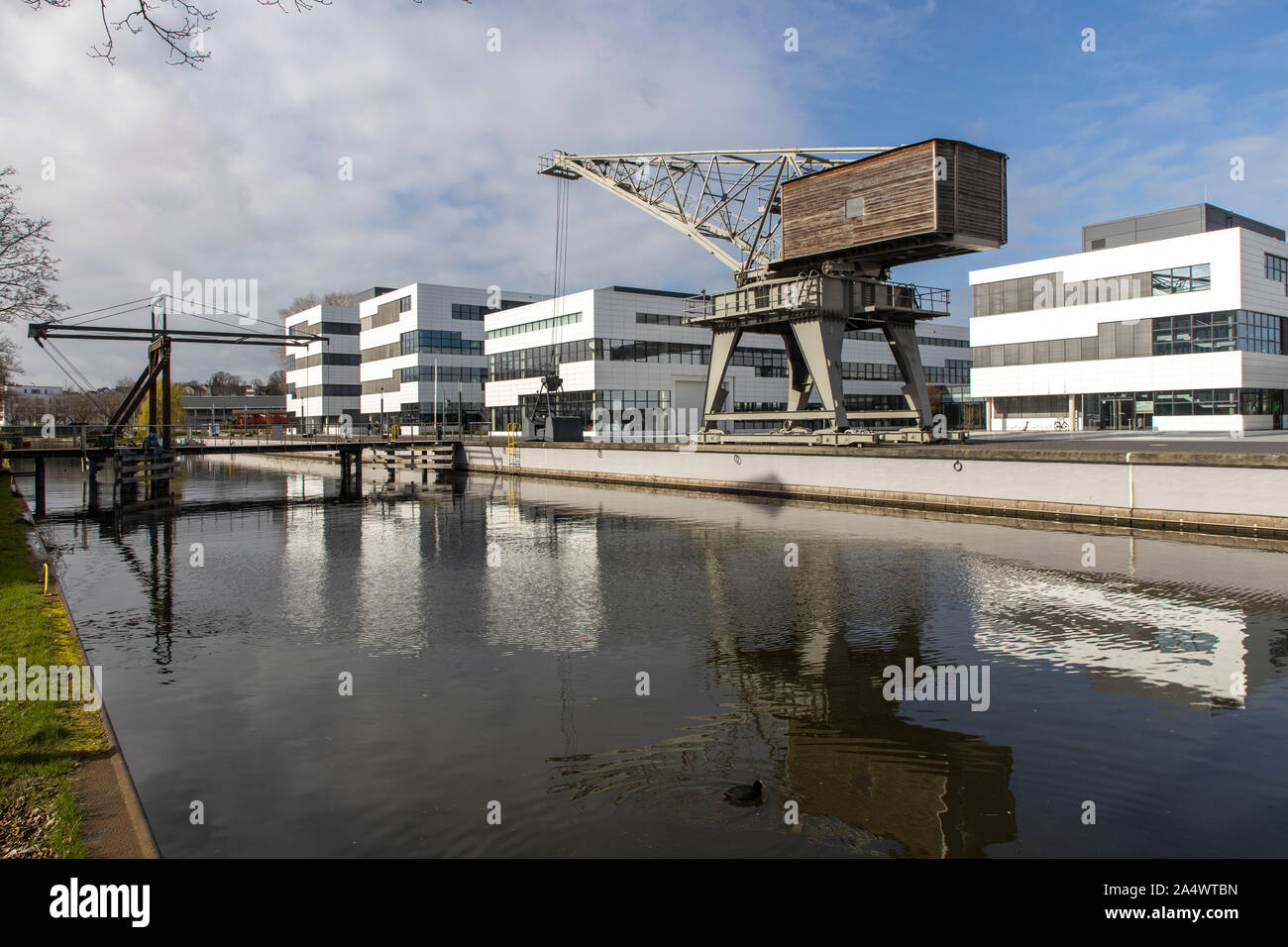 Kleve, Bas-rhin, NRW, Rhine-Waal Université des Sciences Appliquées, Kleve campus, sur la rivière Spoy Spoy, Canal, Banque D'Images
