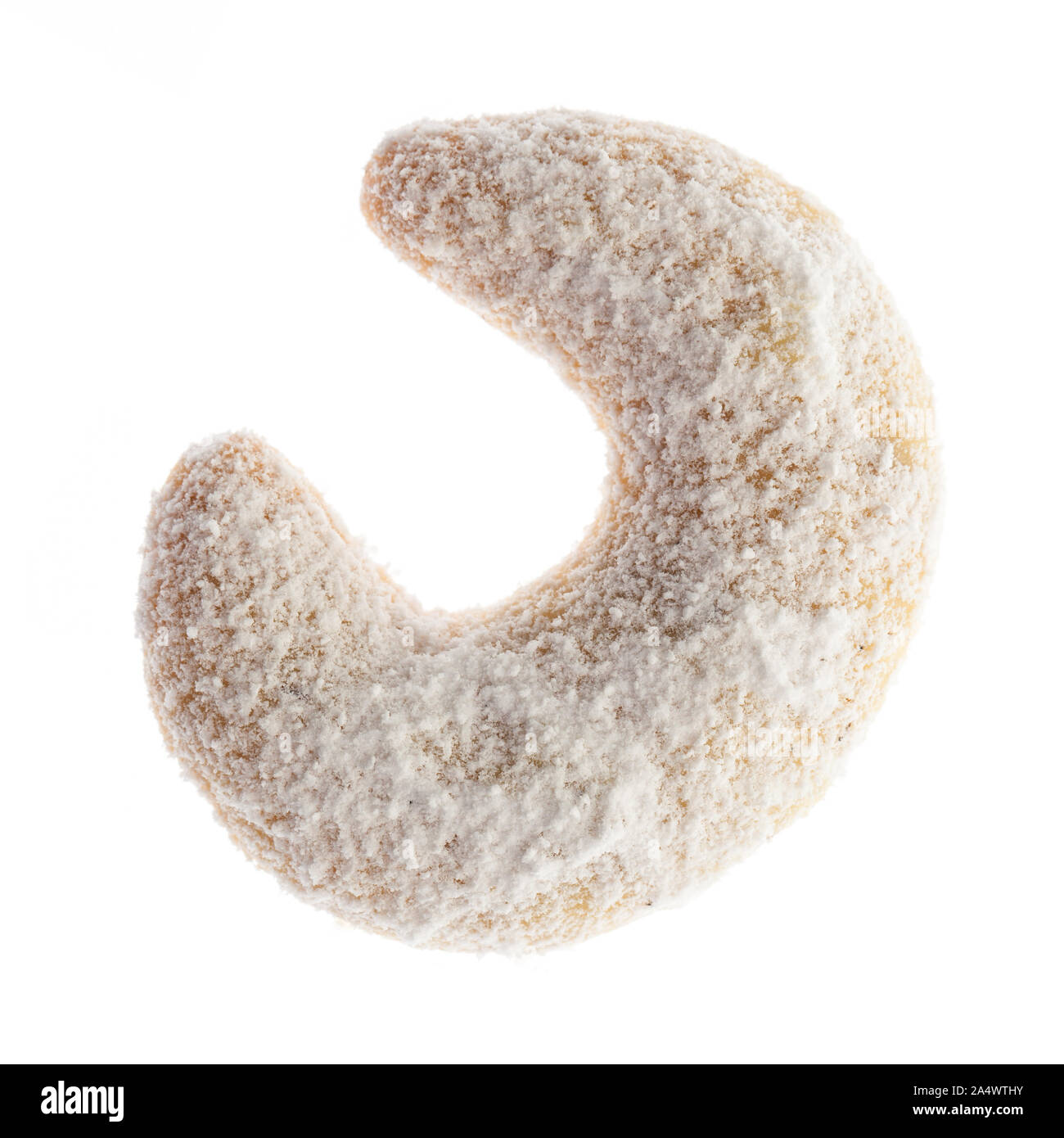 Pâtisseries de Noël : 'unique' vanille Vanillekipferl (croissant) d'en haut isolé sur fond blanc Banque D'Images