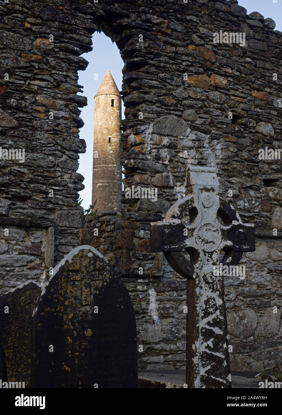 La Tour Ronde, Glendalough, Wicklow Mountains National Park, comté de Wicklow, Irlande Banque D'Images