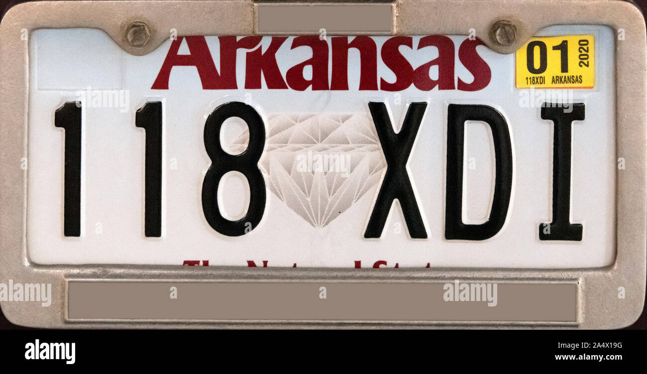 La plaque d'immatriculation de l'Arkansas, Usa Banque D'Images