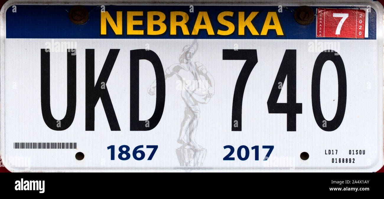 La plaque d'immatriculation du Nebraska, USA Banque D'Images