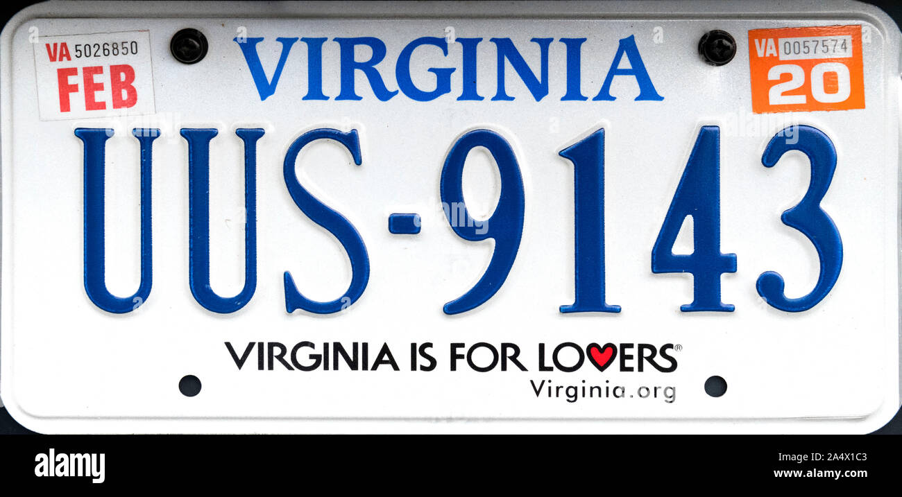 La plaque d'immatriculation de la Virginie, USA Banque D'Images