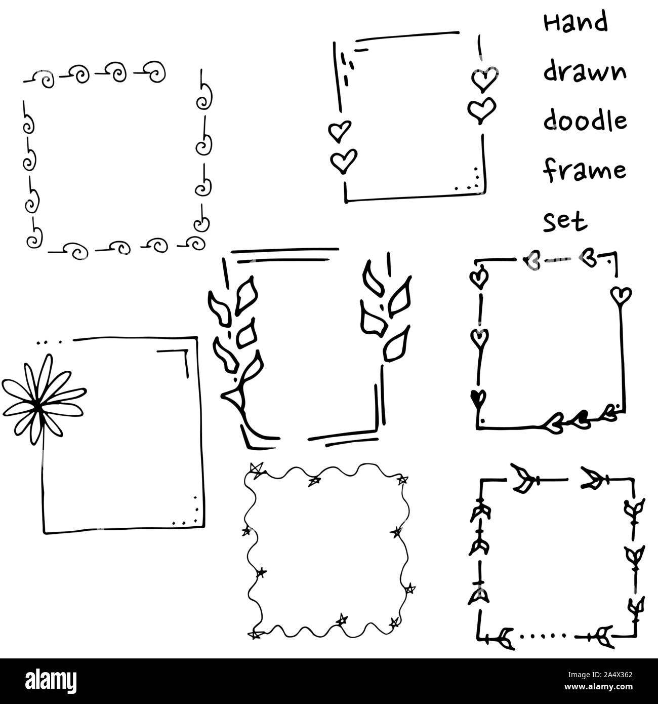 Hand drawn doodle vecteur ronds et carrés photo border frames. Retro Vintage frame croquis, dessin cadre pour bannière, photo et photo illustration Illustration de Vecteur