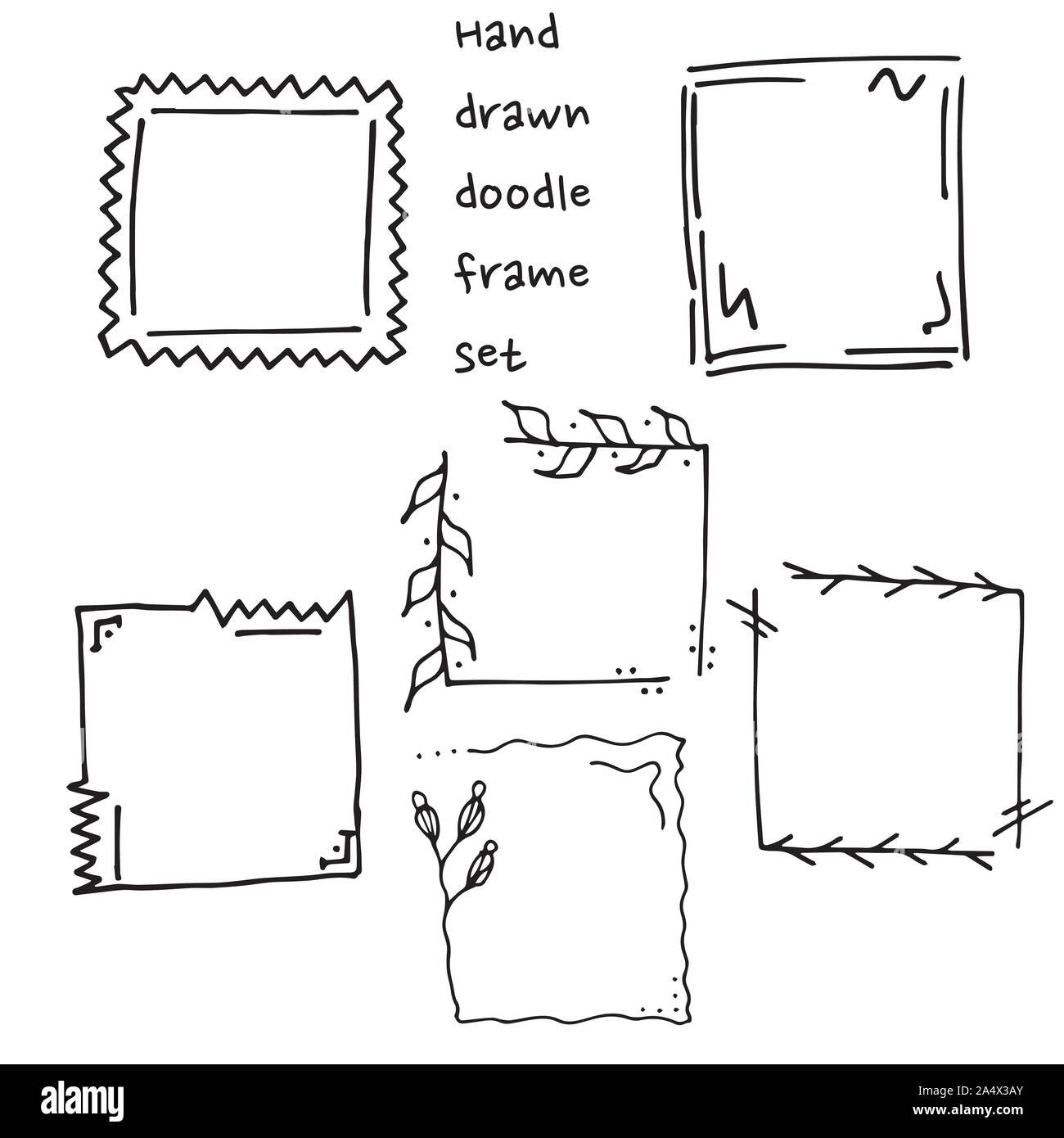 Hand drawn doodle vecteur ronds et carrés photo border frames. Retro Vintage frame croquis, dessin cadre pour bannière, photo et photo illustration Illustration de Vecteur