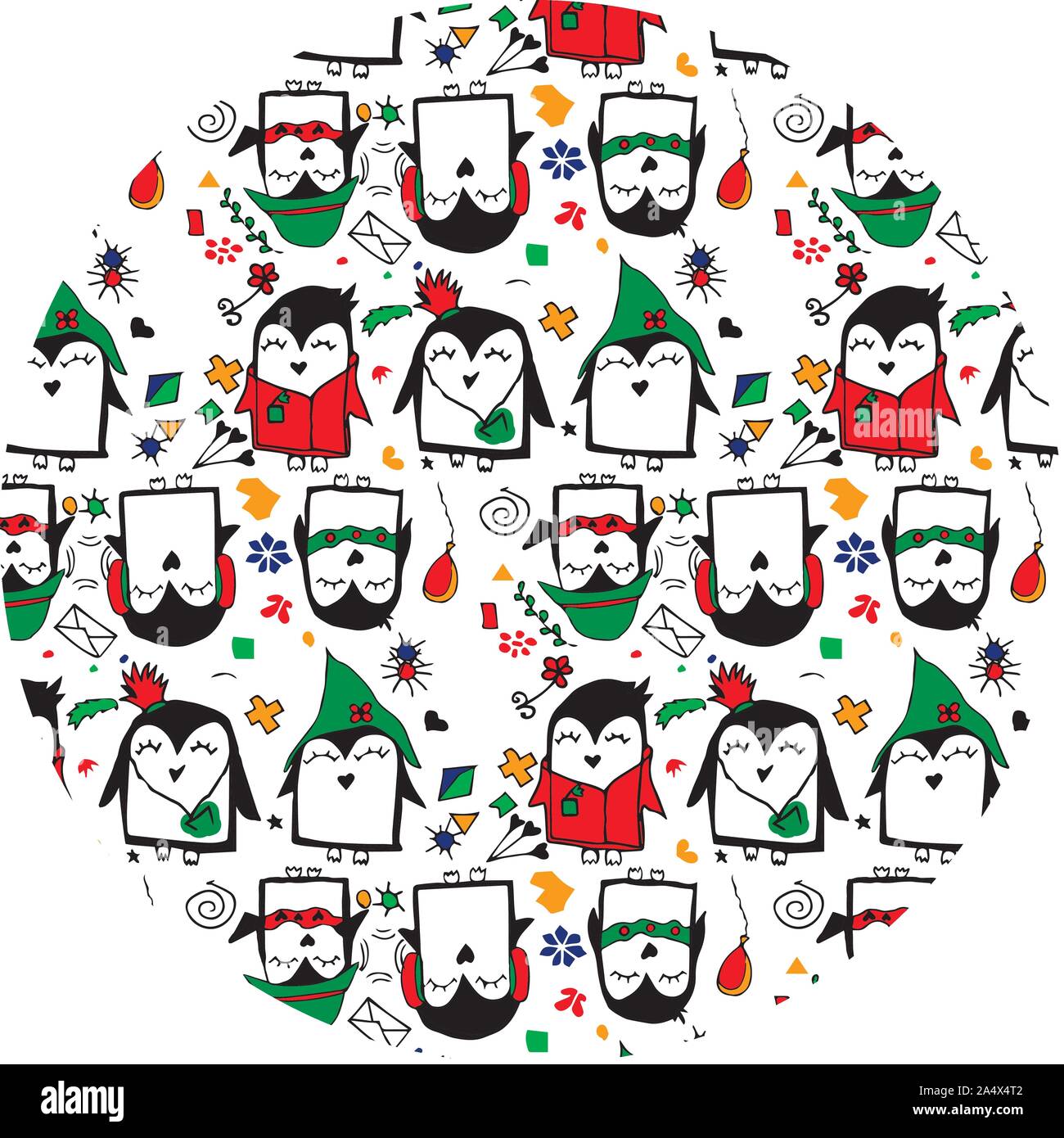 Ligne vectorielle dessin à la main des pingouins. Illustration du caractère Doodle.Cool les éléments de conception, parfait pour des tirages, modèles pour les enfants, des livres, des magazines.W Illustration de Vecteur