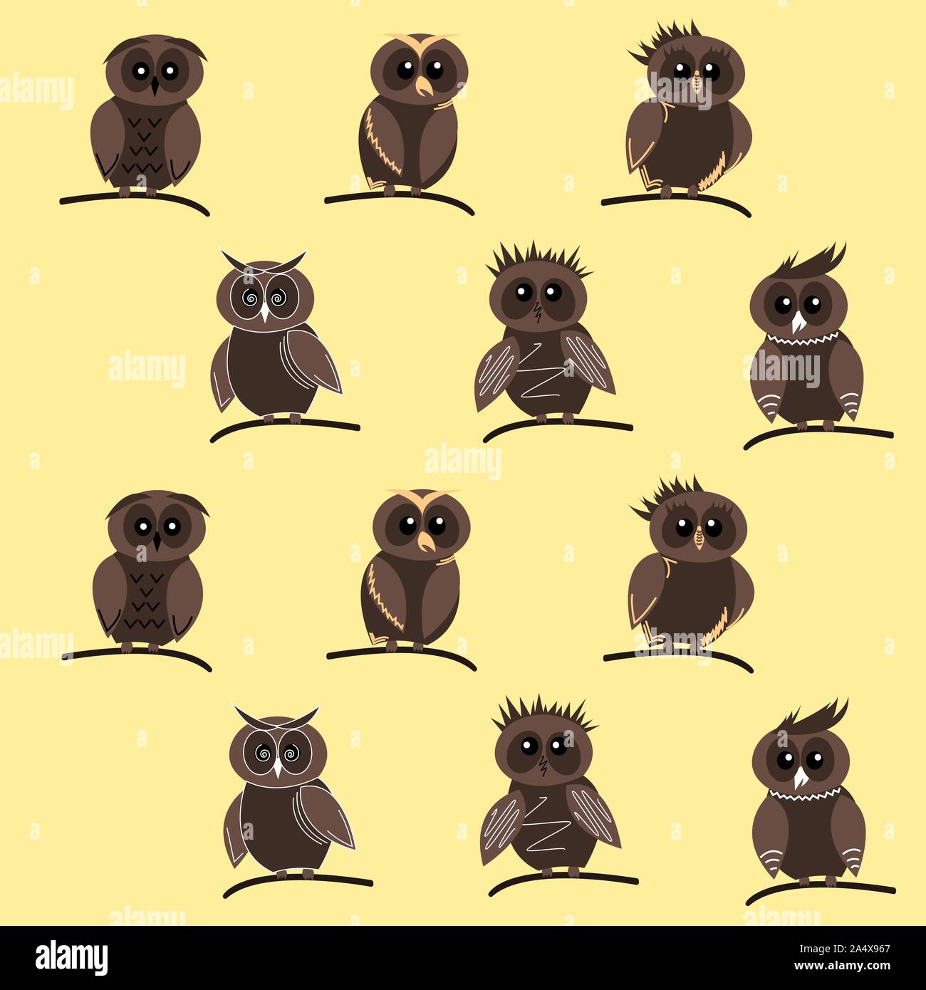 Cute owl colorés amis vector set. Parfait pour les enfants modèle de tissu, textile, papier peint de pépinière. Illustration réalisée dans des couleurs pastel Illustration de Vecteur