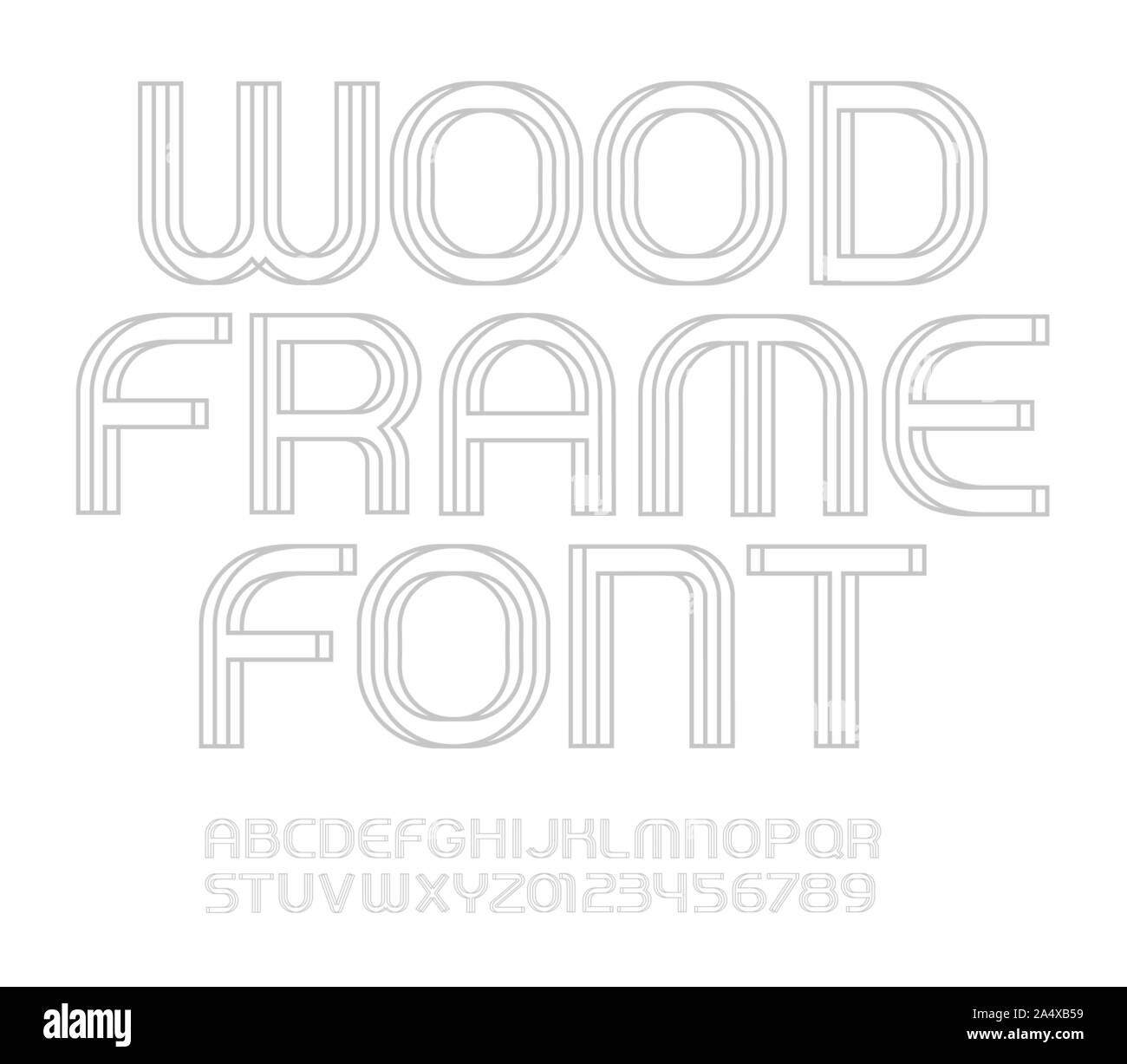 Trame linéaire des chiffres et des lettres. Texture bois style lignes vector alphabet latin. Police de contour pour les événements, promotions, logos, bannières, monogramme Illustration de Vecteur