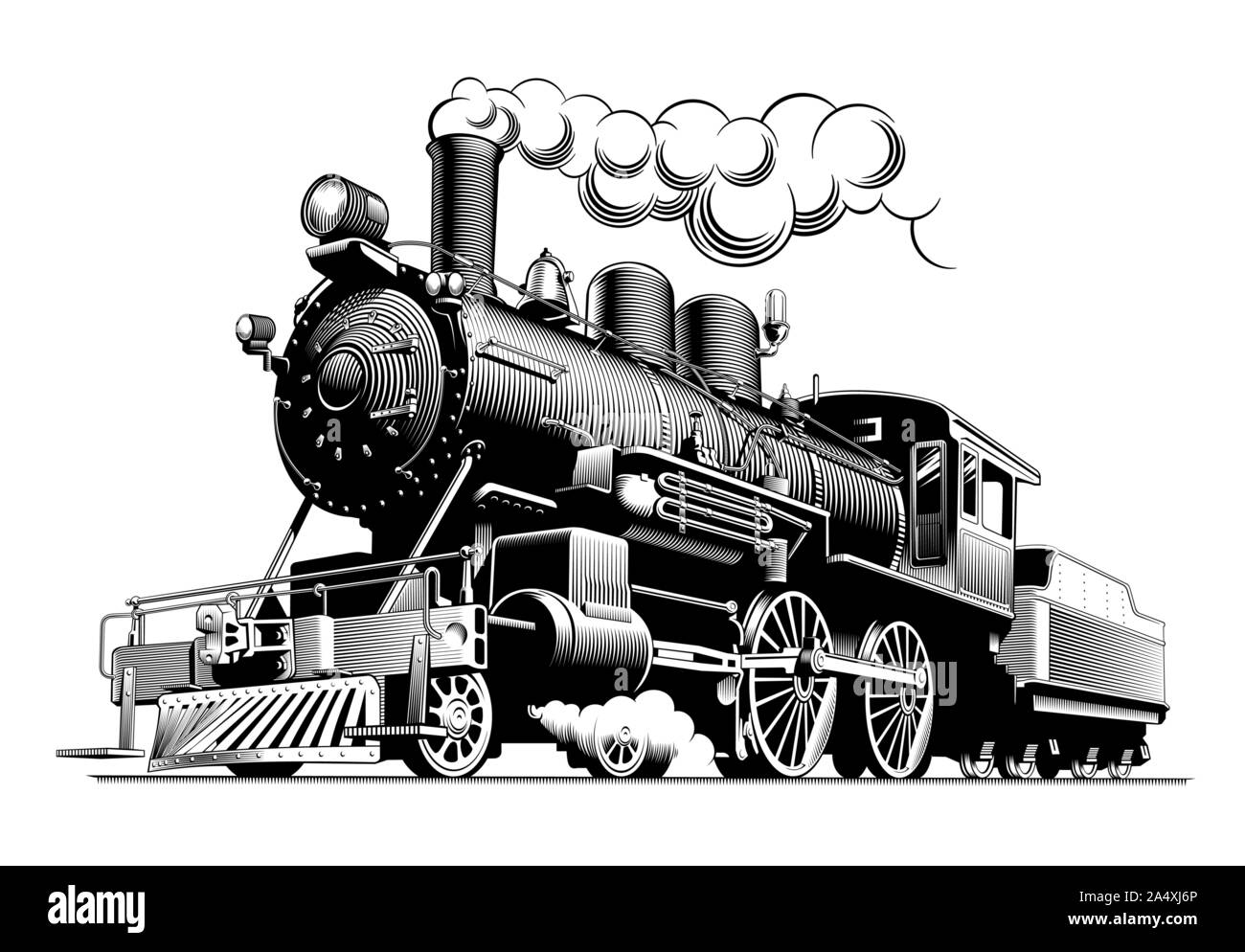 Train à vapeur locomotive, Vintage style gravure illustration vectorielle. Sur fond brun. Modèle de conception de logo. Illustration de Vecteur