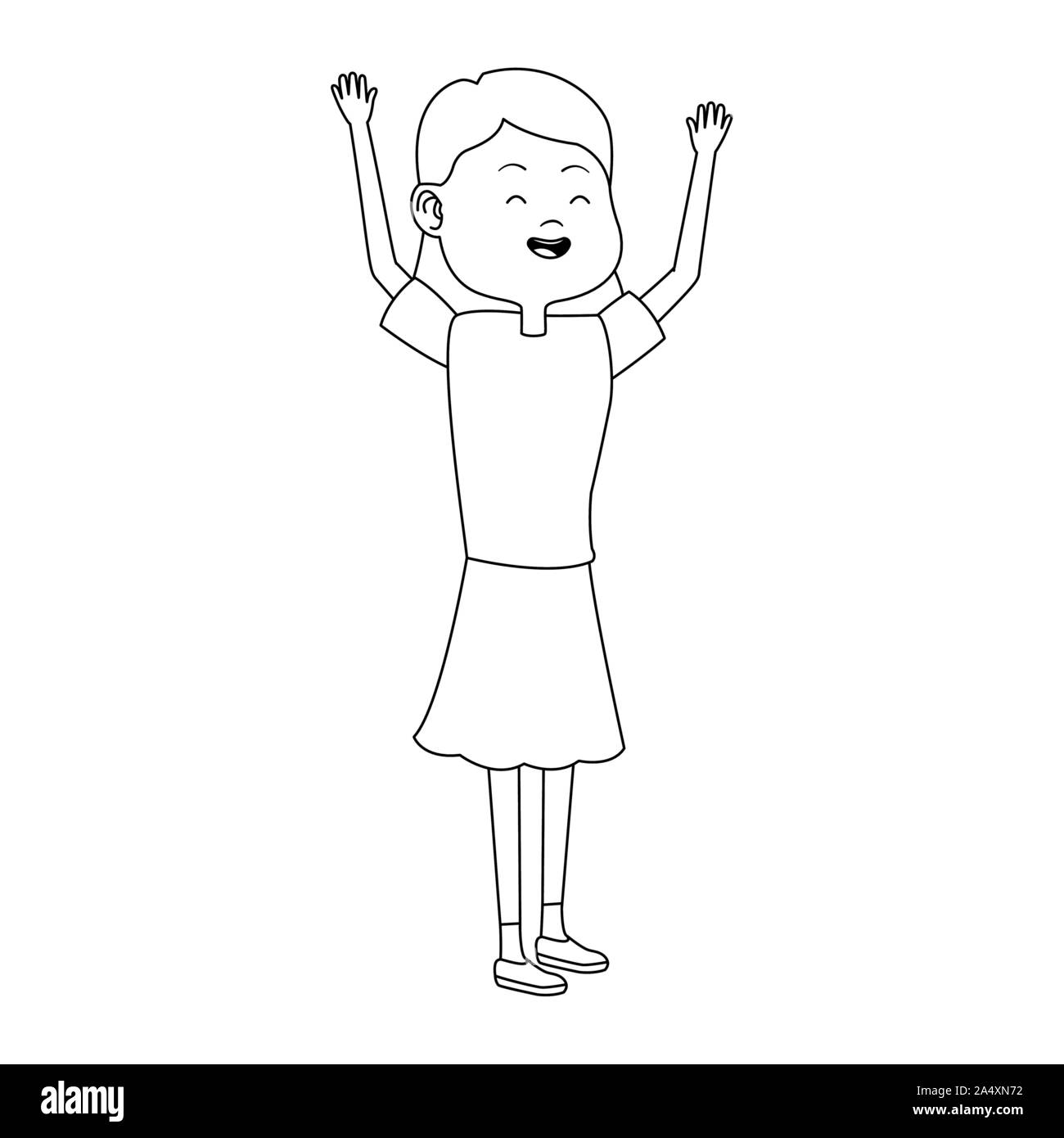 Teenage girl with arms up icône, modèle plat Illustration de Vecteur