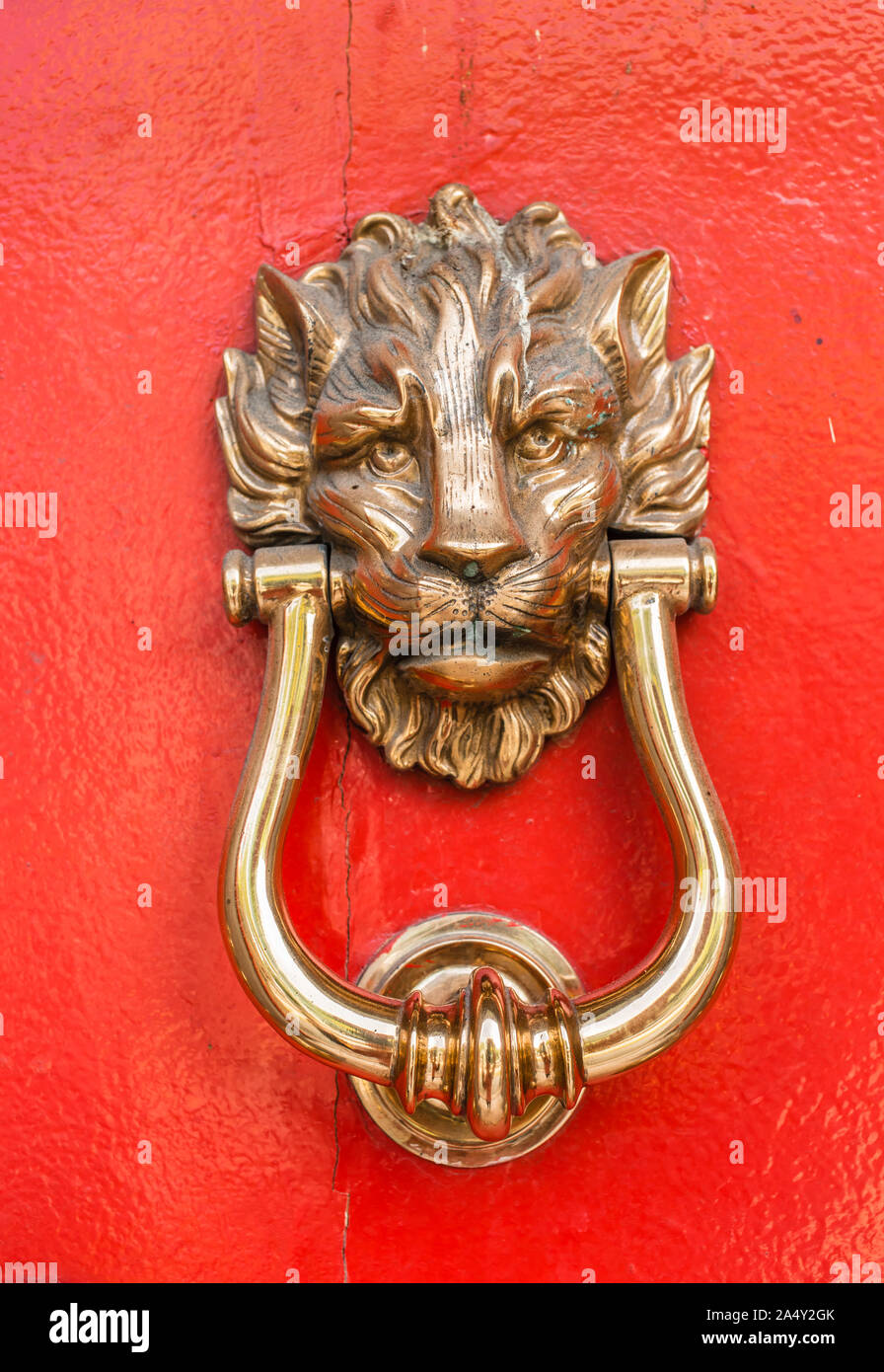 Couleur or vintage lion heurtoir closeup Banque D'Images