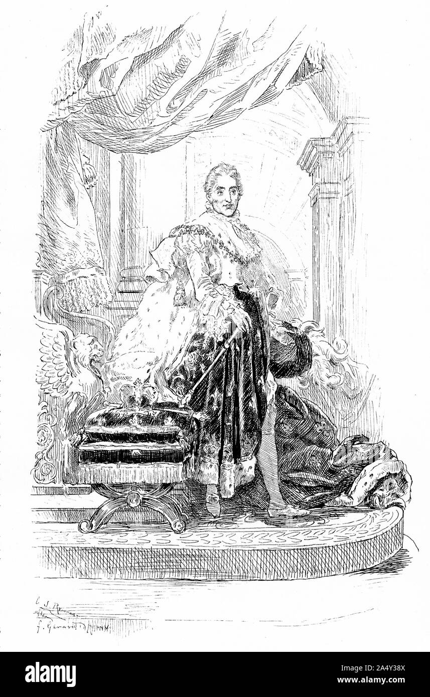 Portrait gravé de Charles X (Charles Philippe ; 1757 - 1836) Roi de France à partir du 16 septembre 1824 jusqu'au 2 août 1830. Pour la plupart de sa vie, il était connu comme le comte d'Artois (Anglais : comte d'Artois). Banque D'Images