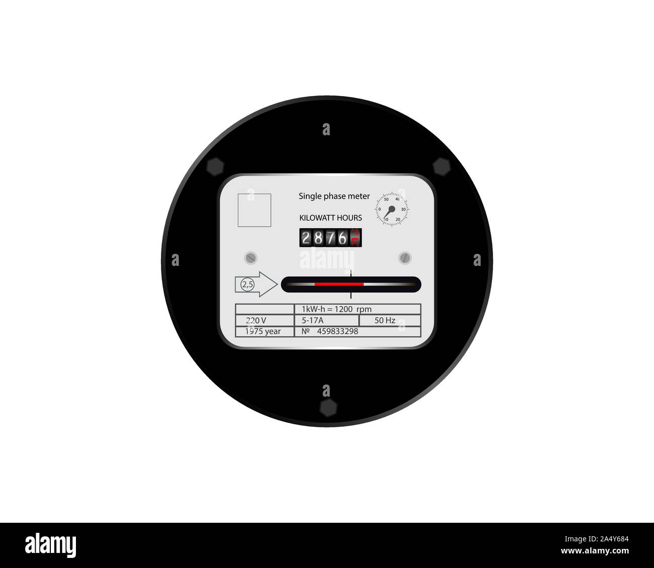 Compteurs d'électricité des ménages. Le compteur est en phase unique retro. Vector illustration. Illustration de Vecteur