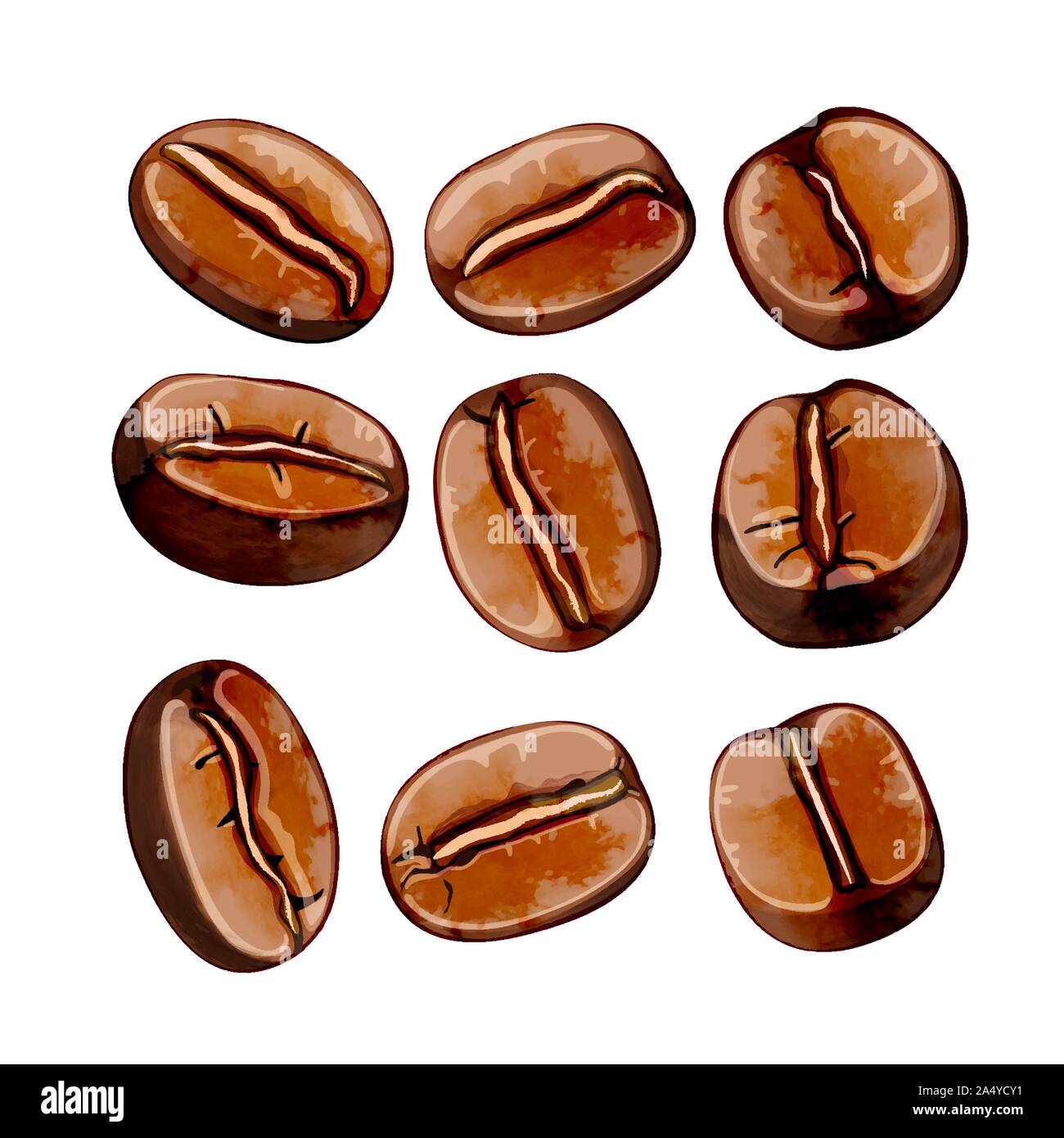Les grains de café aquarelle isolés vector set Illustration de Vecteur