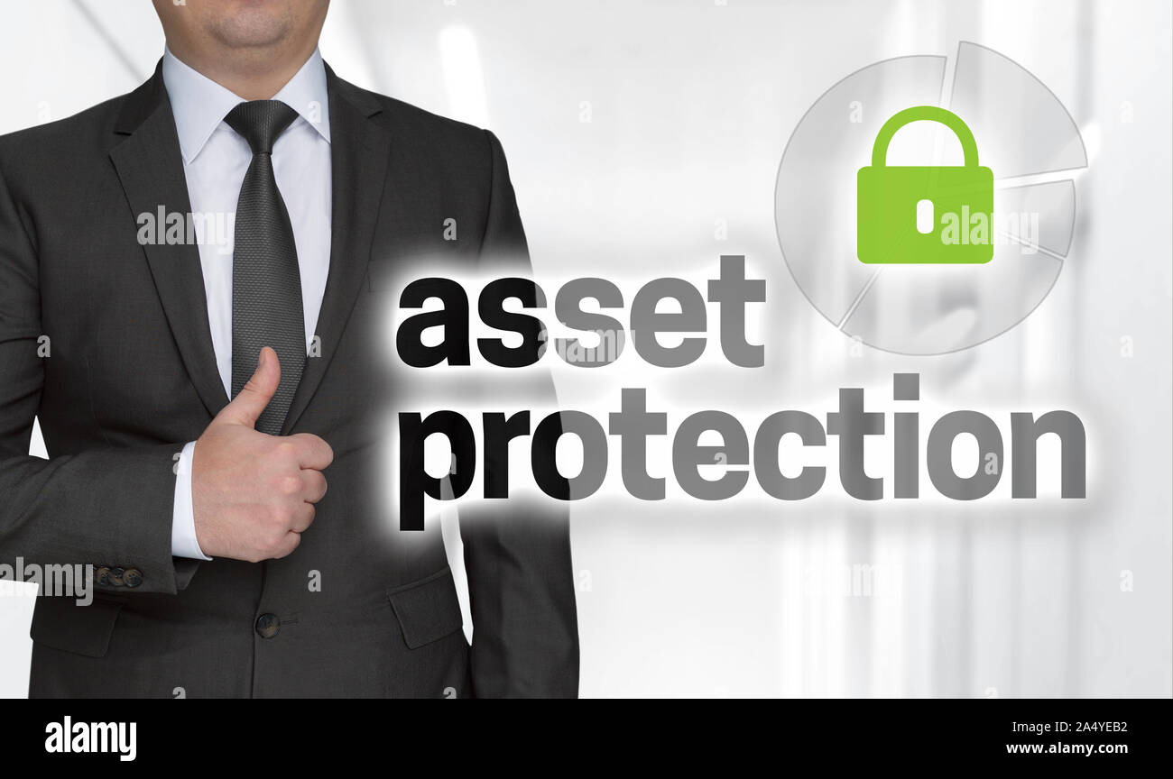 Concept de protection des biens et businessman with Thumbs up. Banque D'Images