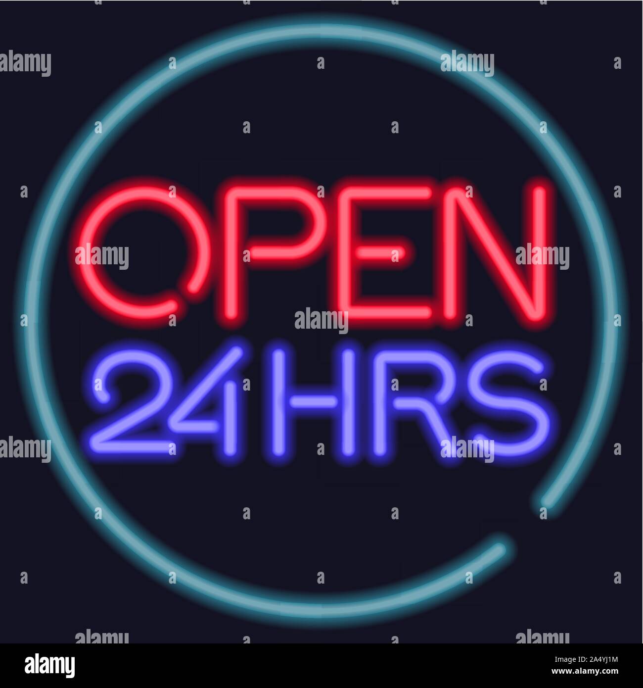 Vector Neon panneau d'entrée ouvert 24 heures. Illustration de Vecteur