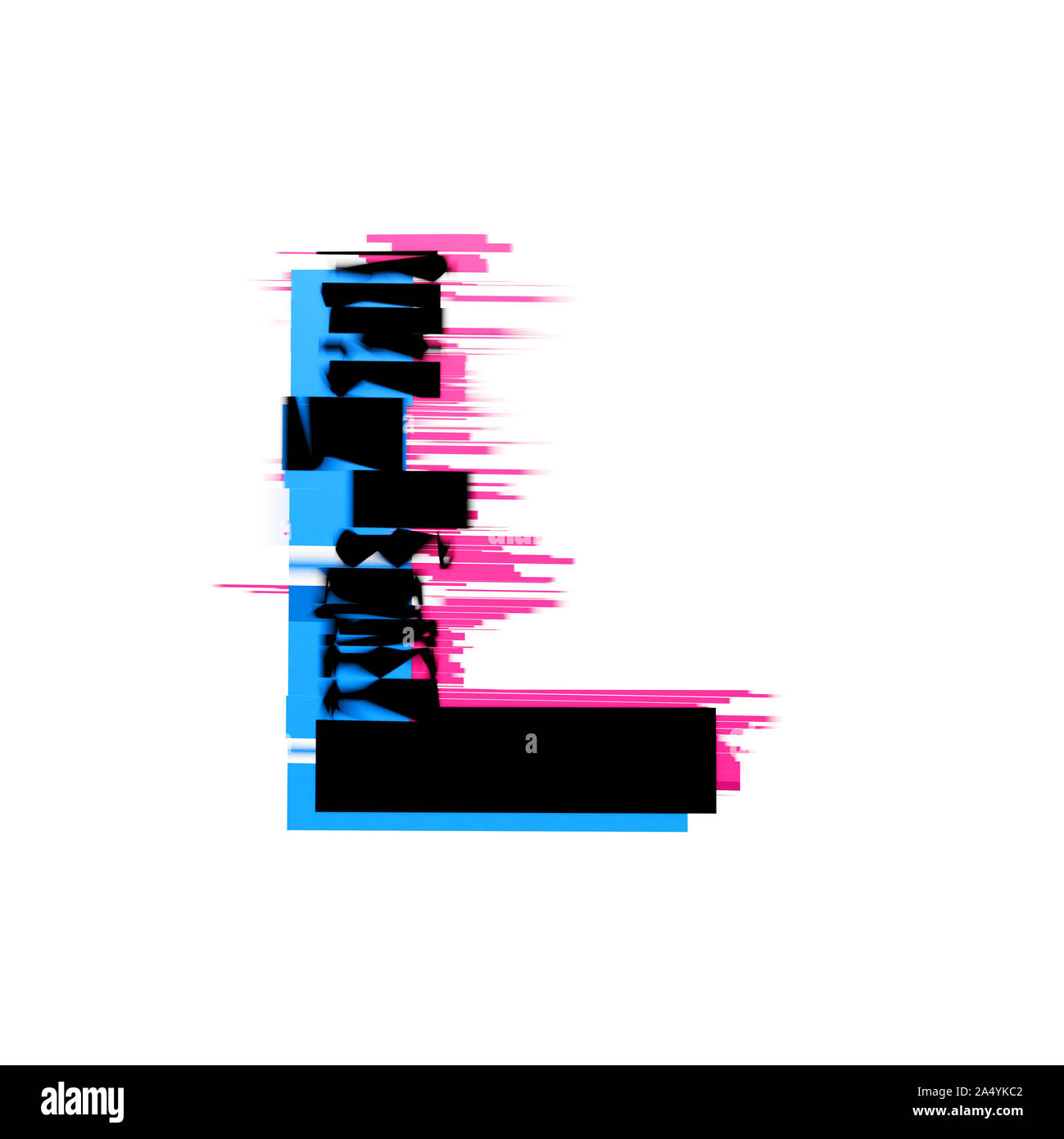 Lettre L'effet glitch néon déformées de la police du texte. 3D Render Banque D'Images