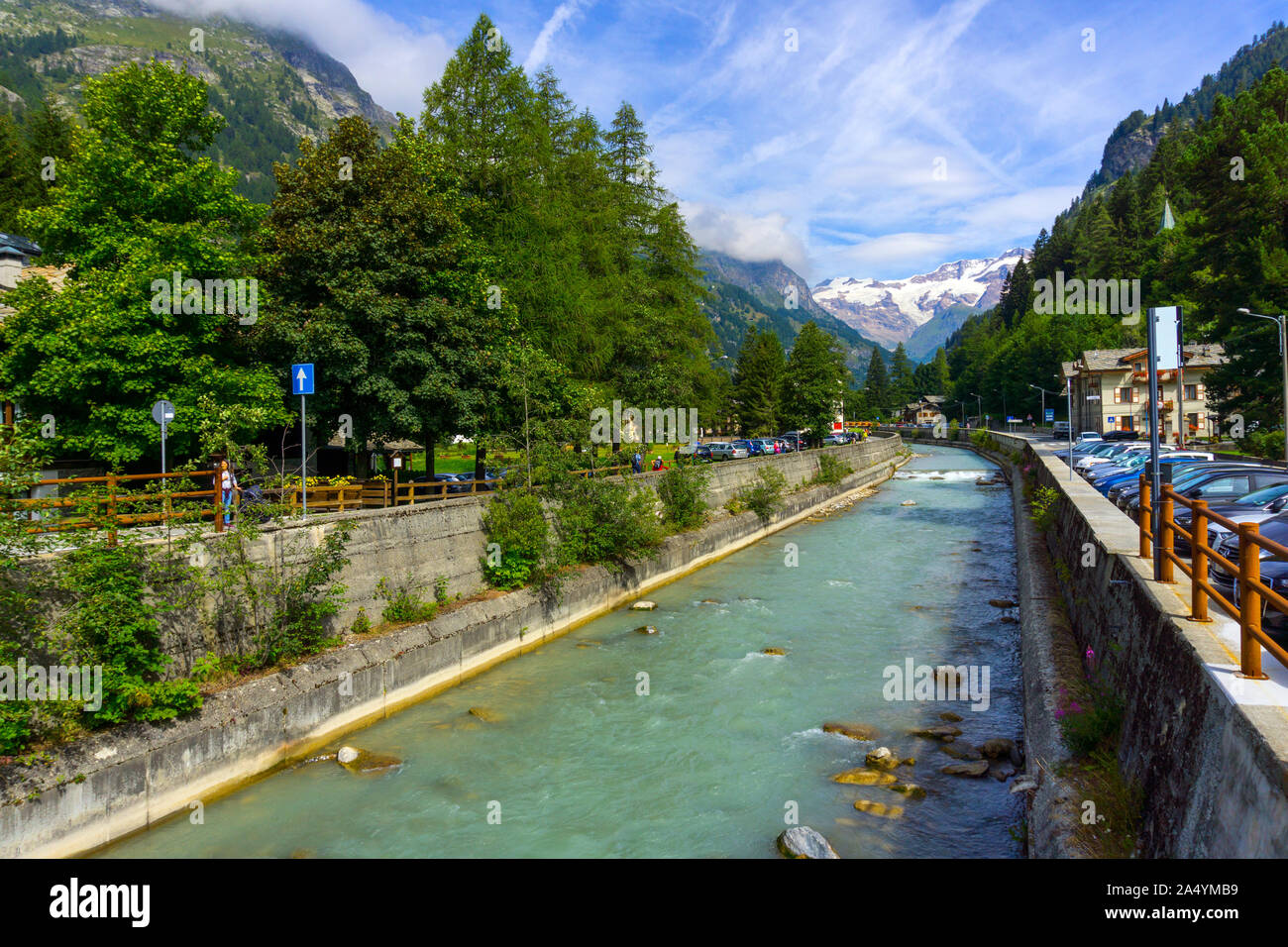 L'Italie, vallée d'Aoste, Gressoney-Saint-Jean, Lys, torrent Monte Rosa dans différents Banque D'Images