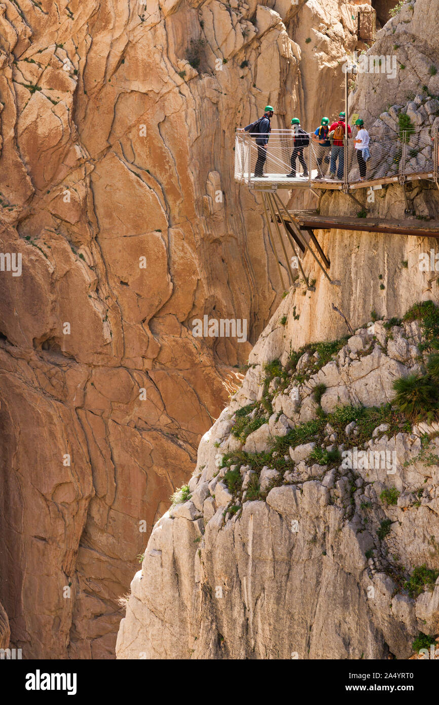 Équipements Caminito del Rey activée pour les randonneurs d'aventure. Malaga, Andalousie, espagne. Juin 2017 Avril Banque D'Images