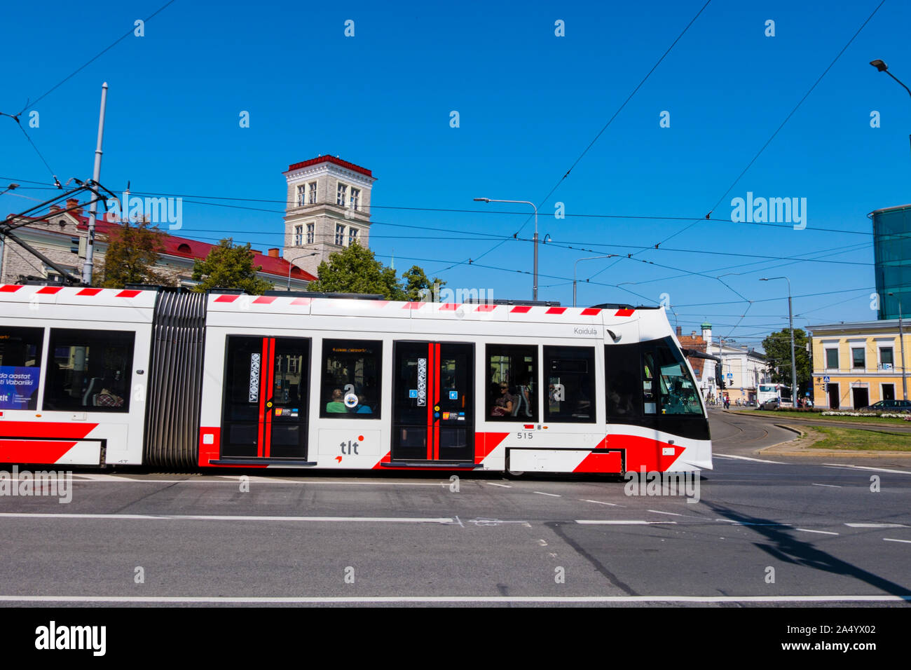 Le tramway, la place Viru väljak, Estonie, Kesklinn, Tallinn, Estonie Banque D'Images