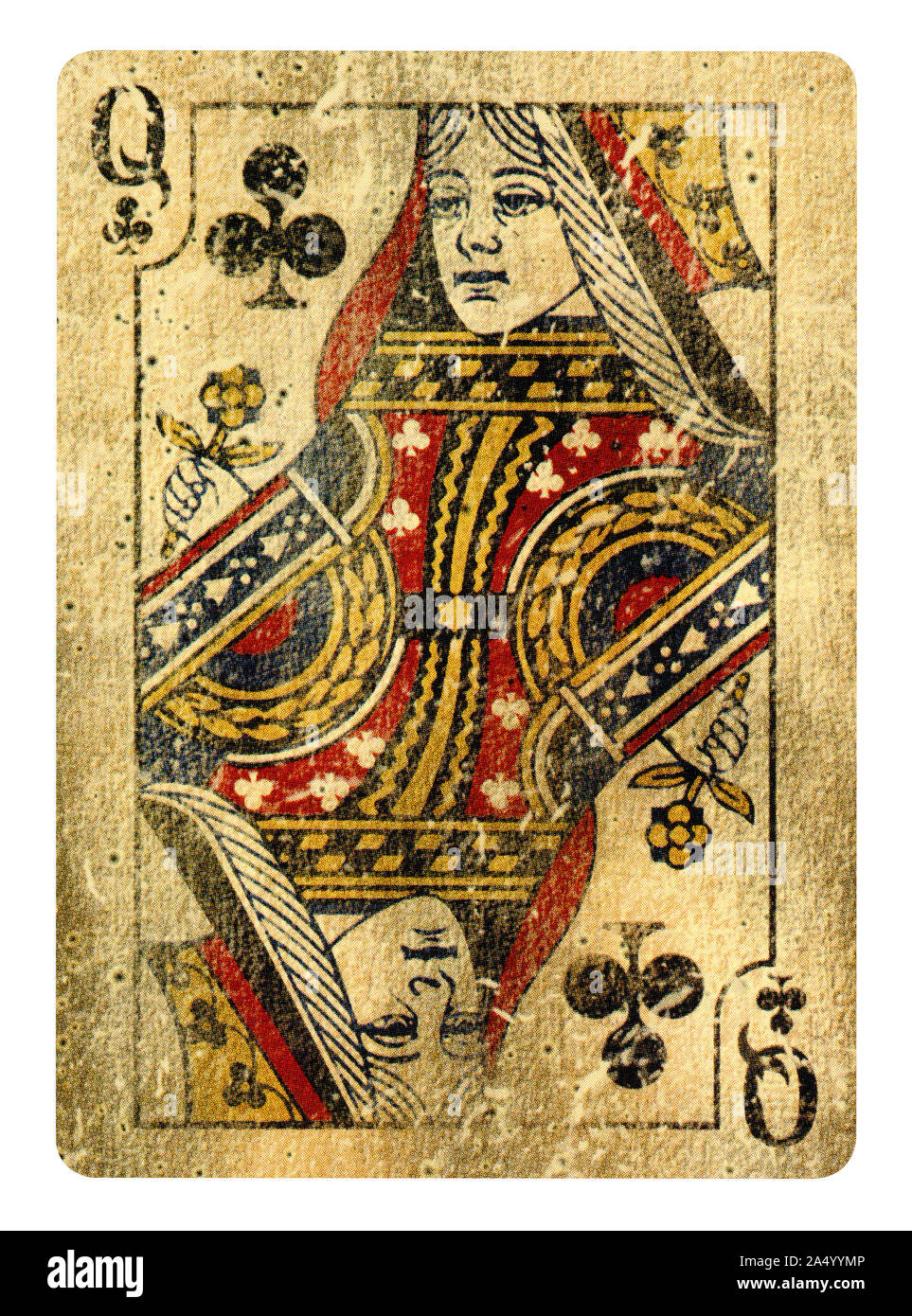 Reine de Clubs carte à jouer - isolated on white (chemin inclus) Banque D'Images