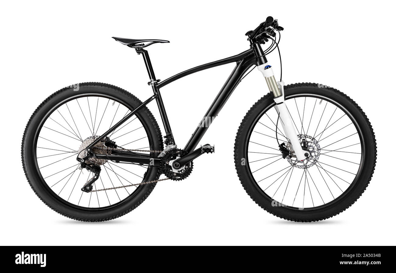 650b noir épais avec pneus vtt offroad. location vtt cross country aluminium, cyclisme transport concept isolé sur fond blanc Banque D'Images