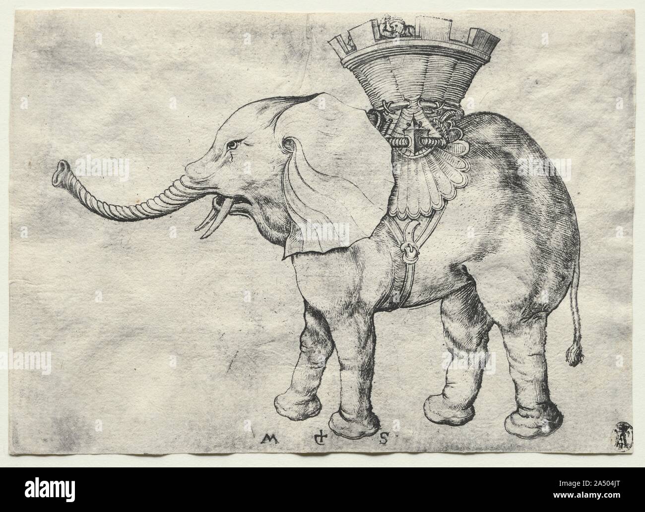 Un éléphant avec Howdah, ch. 1485. Banque D'Images