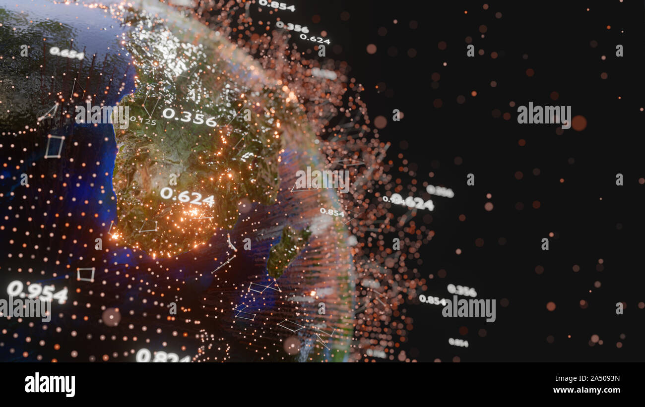 Lignes et points de connexion autour de Earth globe, technologie futuriste. 3D illustration. Éléments de cette image fournie par la NASA Banque D'Images