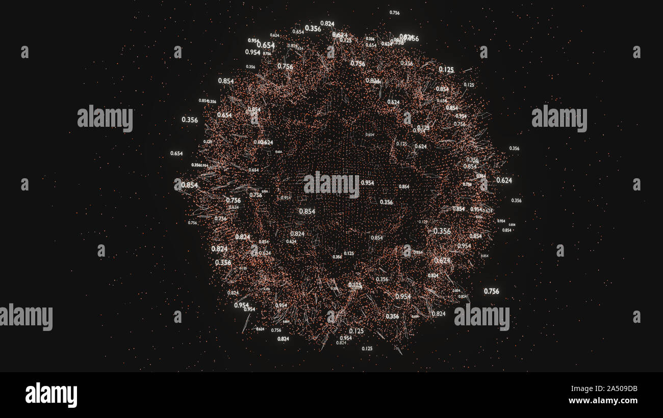 Réseau de lignes abstraites et des nombres aléatoires. Données d'entreprise. 3D illustration Banque D'Images
