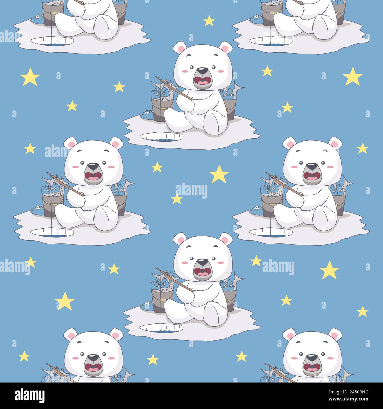 Ours de neige la pêche dans la glace. Motif transparent Vector Illustration Illustration de Vecteur