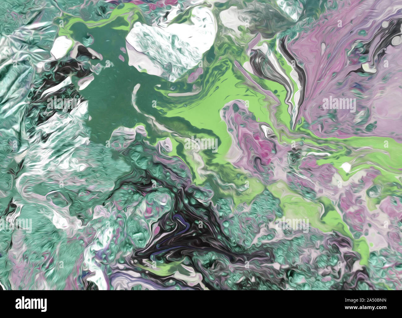 Forêt de couleur vert, rose et gris dim rayures brunes sur toile, le textile, le papier. Pinceau à la main, les gouttes et les traits d'huile ou de la peinture acrylique. Banque D'Images