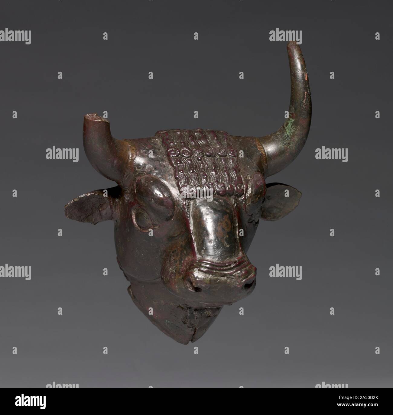 Accessoire de la tête de Bull, ch. 700-600 BC. Le royaume d'Urartu a été contemporaine de la civilisation assyrienne. L'Urartians produit des objets en bronze et probablement adopté sur un grand nombre de leurs traditions de ferronnerie à l'Achaemenian perses. Ce taureau tête était probablement l'un des quatre points cardinaux placés à autour du bord d'un énorme chaudron bronze Urartian. Banque D'Images