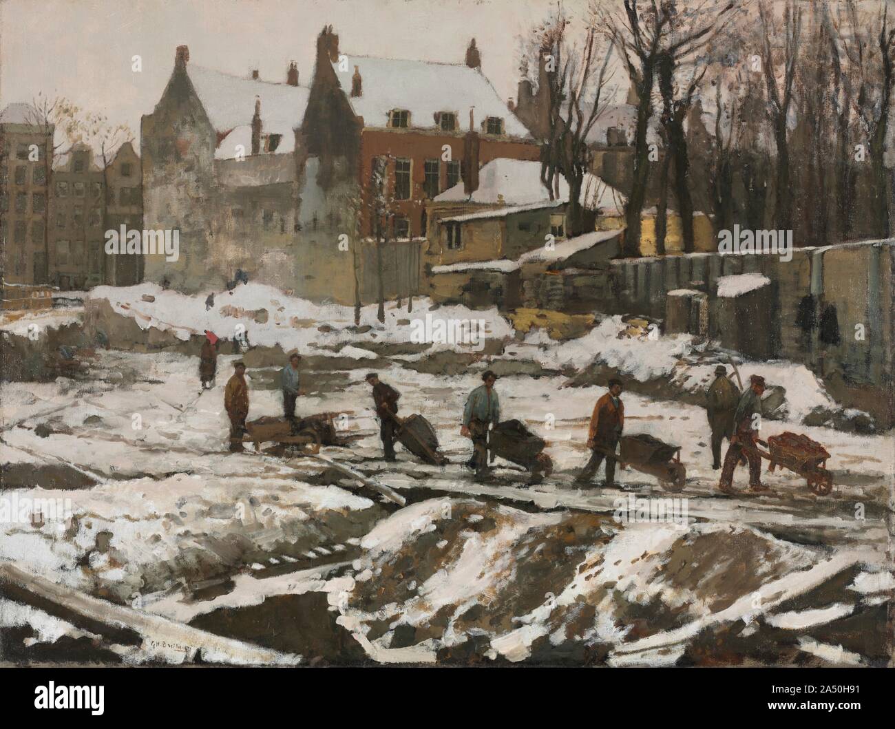 Site de construction à Amsterdam, ch. 1902. Un chef de la Dutch impressionnistes, Breitner fondé cette peinture sur une série de photos qu'il a pris d'un site de construction à Amsterdam. Bien qu'apparemment exécuté rapidement sur site, la peinture était en fait composé avec soin en studio. Aidé par ses propres photographies et croquis, Breitner dépeint une ville en transition. Comme son ami Vincent van Gogh, Breitner admiré la littérature naturaliste et était déterminé à devenir un peintre "du peuple". Banque D'Images