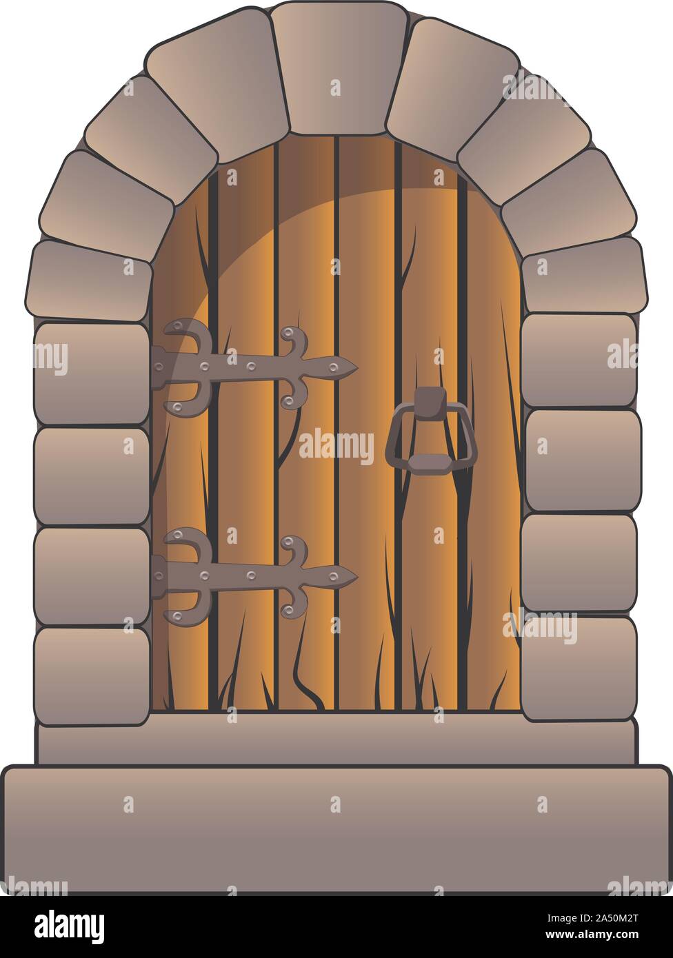 Château médiéval de style cartoon vector porte avec charnières et antique vintage pierres solides isolé sur blanc. Décoration pour les accessoires et un clip dessin animé Illustration de Vecteur